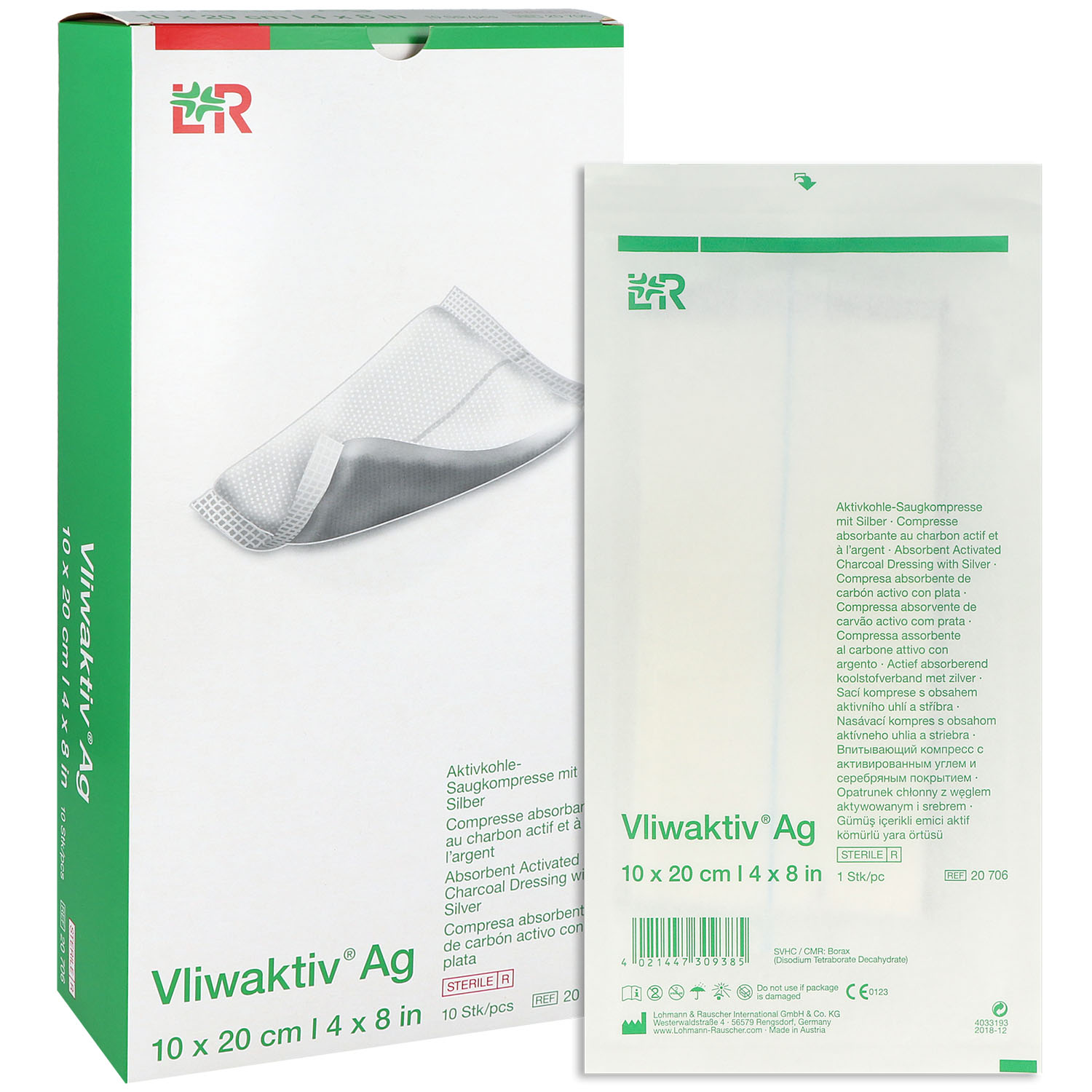 Vliwaktiv Ag Aktivkohle-Saugkompresse steril 10 x 20 cm - 10 St.