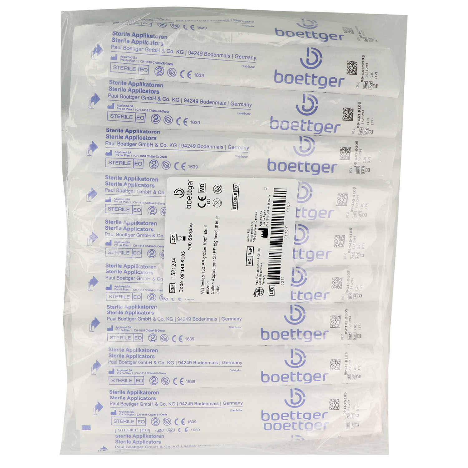 Sterile Wattestäbchen mit großem Kopf - 100 St.