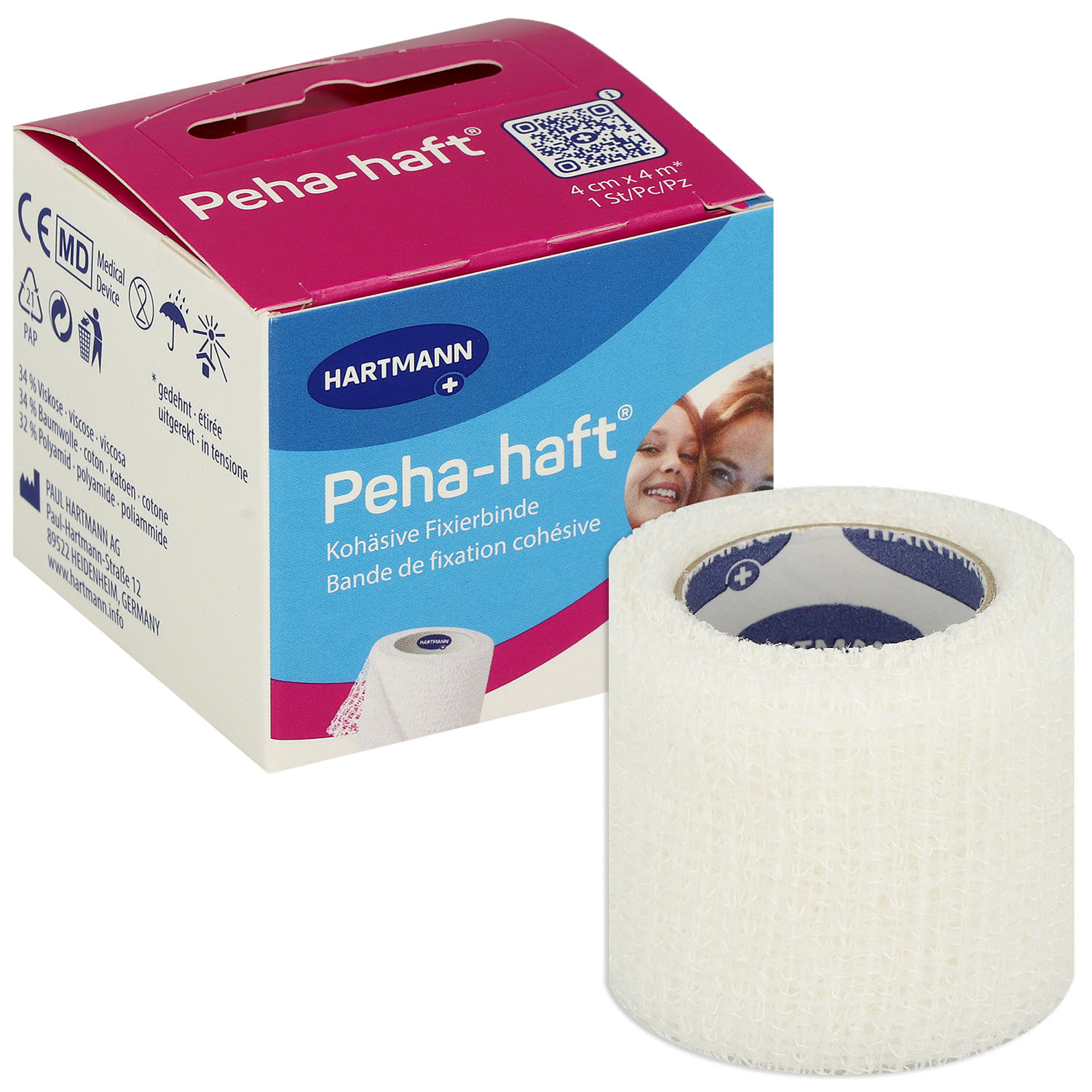Peha-Haft Fixierbinde 4 cm x 4 m - 1 St. (weiß, latexfrei)