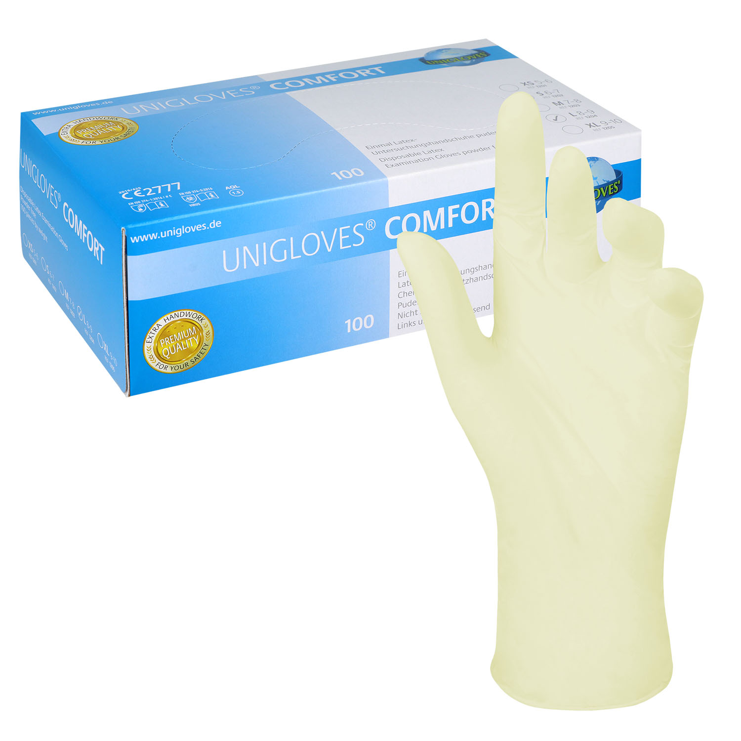 Unigloves COMFORT Latexhandschuhe, puderfrei, weiß L - 100 Stück