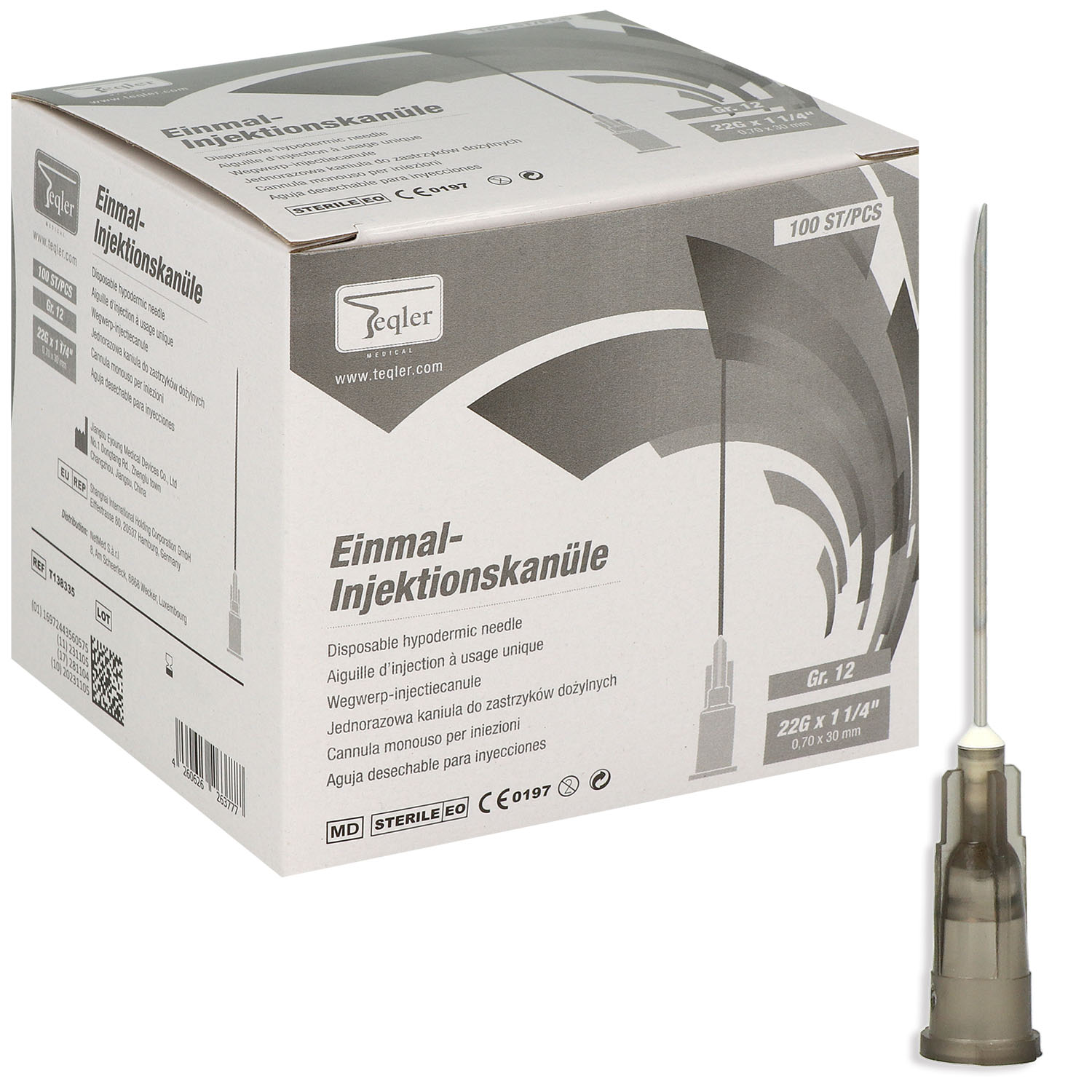 Teqler Einmalkanülen schwarz G22 x 30 mm - 100 St.