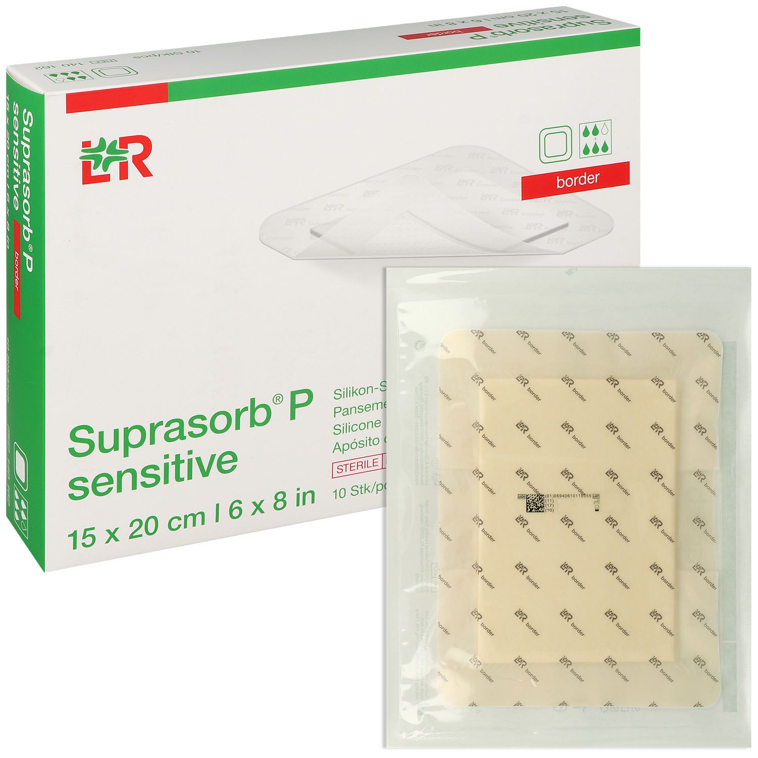 Suprasorb P sensitive border, mit superabsorbierendem Saugkern, steril