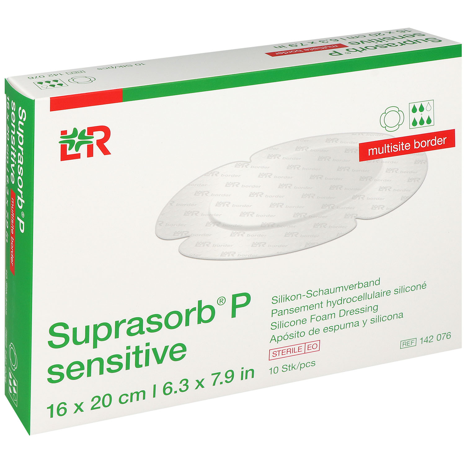 Suprasorb P sensitive multisite border, mit superabsorbierendem Saugkern, steril Suprasorb P sensitive multisite border, mit superabsorbierendem Saugkern, steril