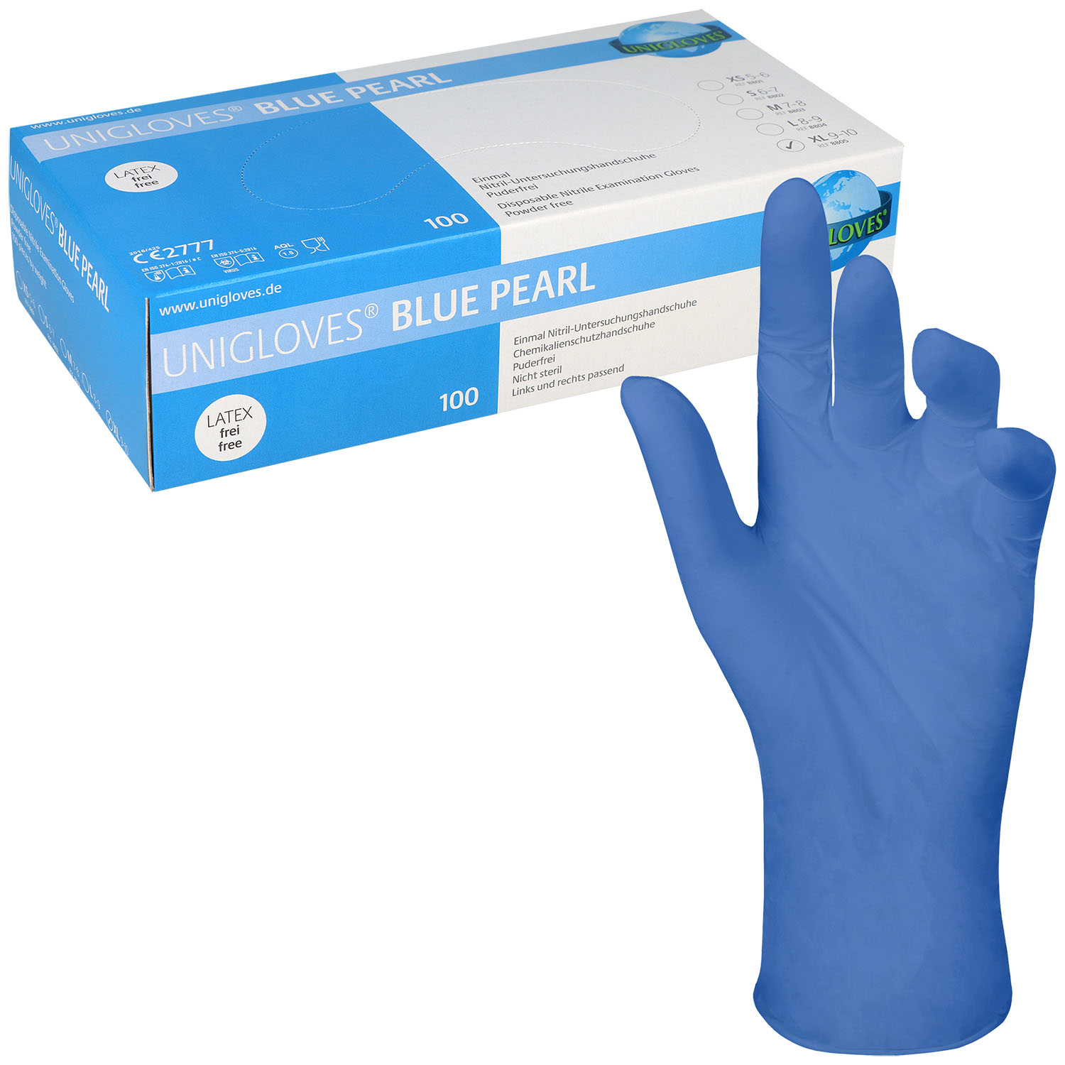 Unigloves BLUE PEARL Nitrilhandschuhe, puderfrei, blau XL - 100 Stück