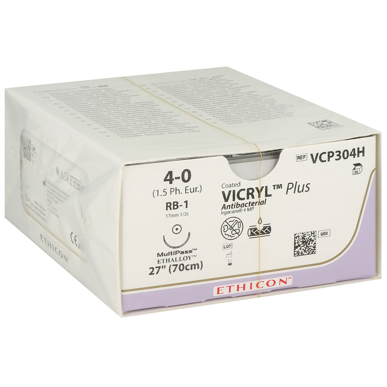 Vicryl Plus violett geflochten VCP304H; RB-1; 17 mm; 4-0; 70 cm - 36 St.