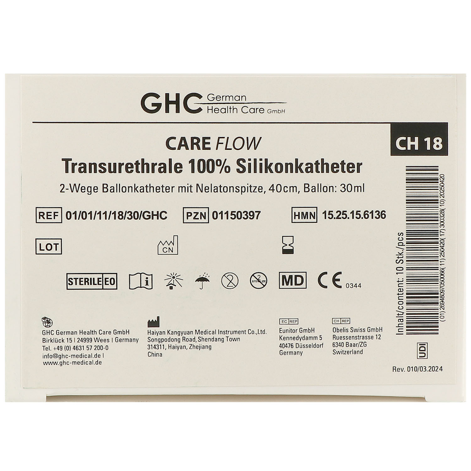 Care Flow Transurethraler 2-Wege Silikonballonkatheter mit Nelatonspritze