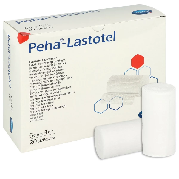 Zwei PEHA-LAstotel Fixierbinden vor einem Karton