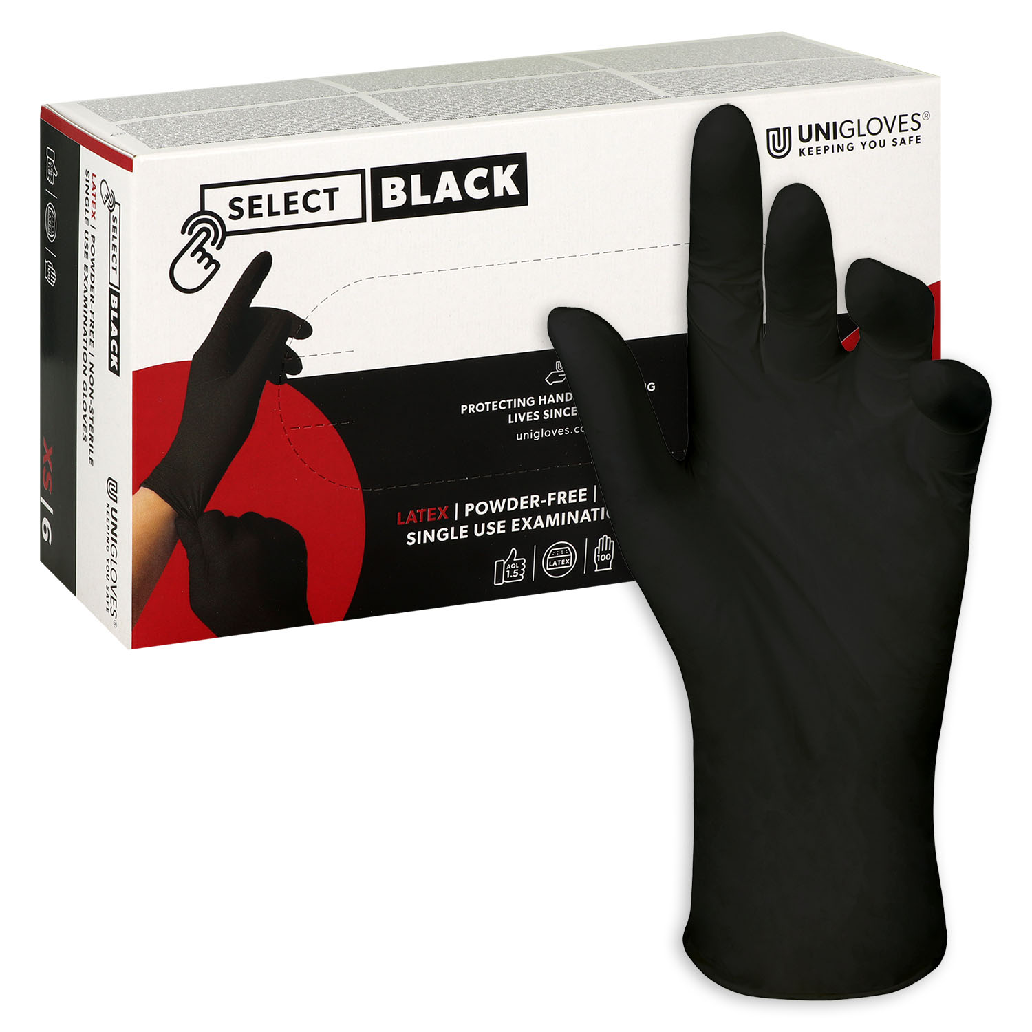 Unigloves SELECT BLACK Latexhandschuhe, puderfrei,  schwarz