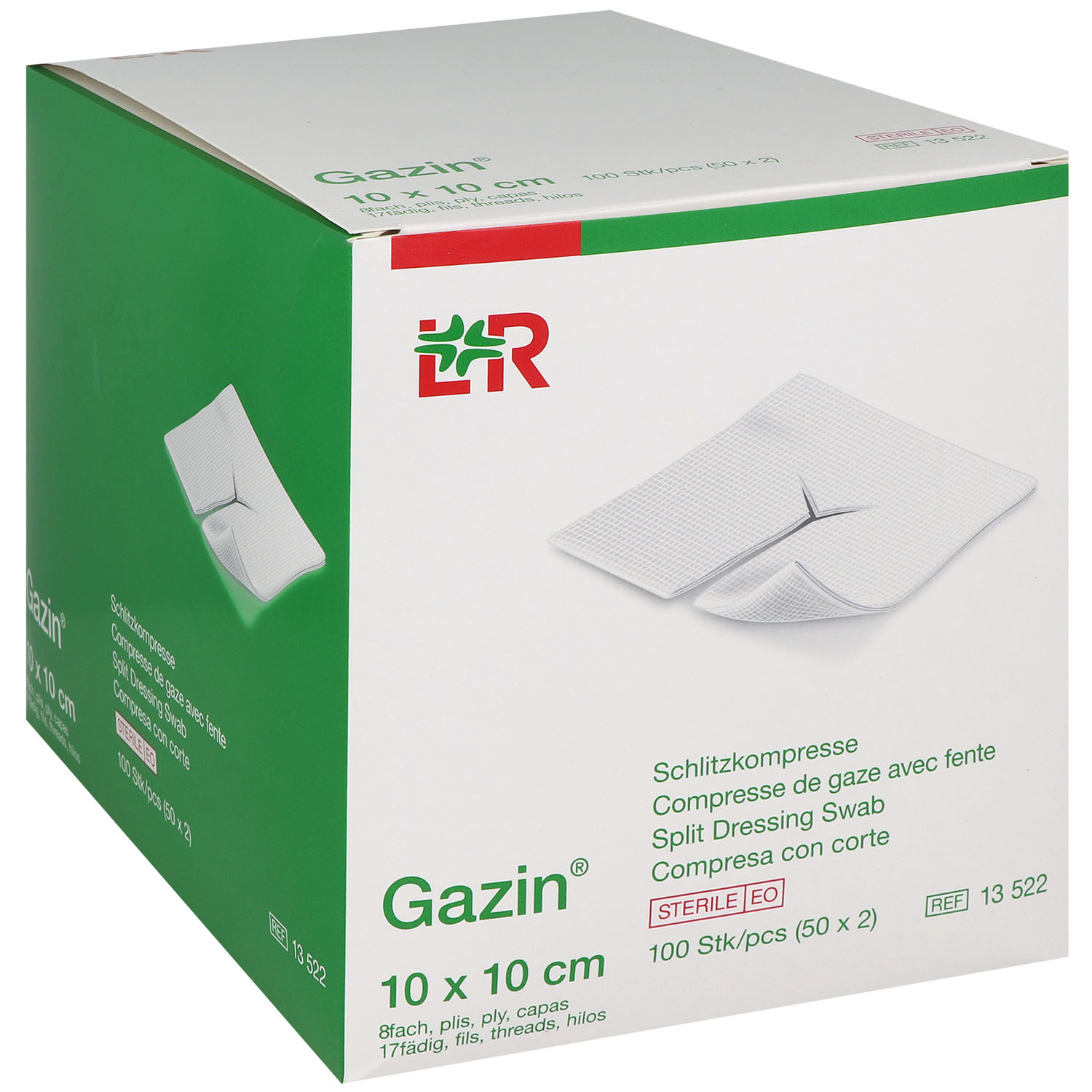 GAZIN Schlitzkompressen steril 8fach 10 x 10 cm. 50 x 2 St.
