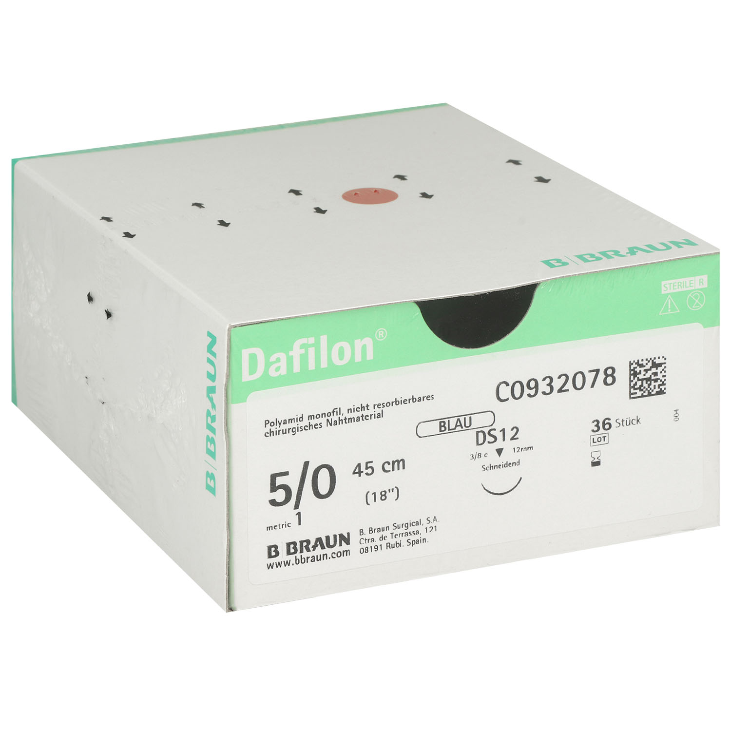 Dafilon blau monofil C0932078; DS12; 5/0; 45 cm - 36 St.