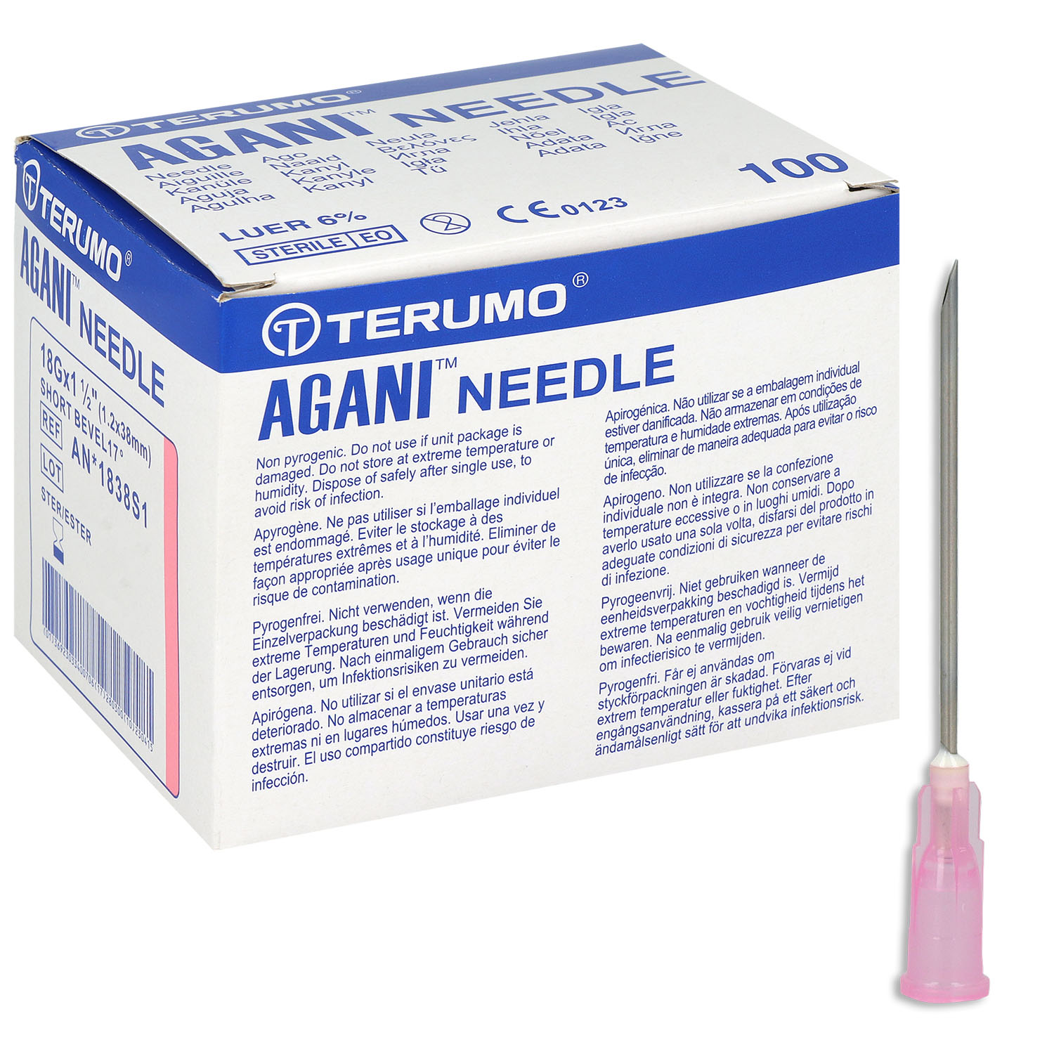 Terumo AGANI Kanüle Kurzschliff 18G - 1.20 x 38 mm - rosa - 100 St.