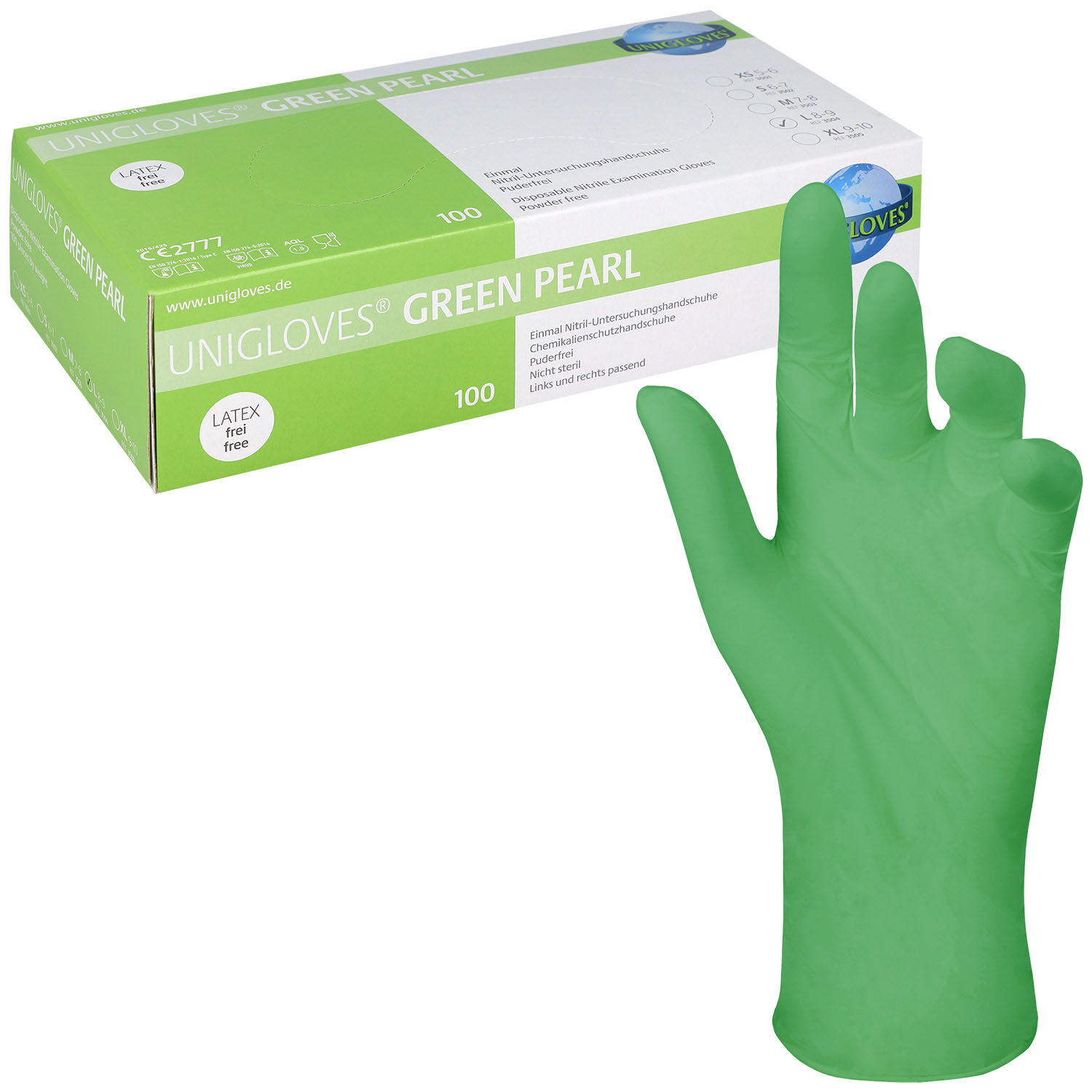 Unigloves GREEN PEARL Nitrilhandschuhe, puderfrei, grün L - 100 Stück
