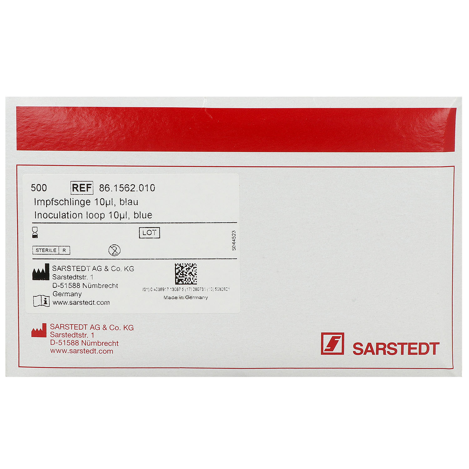 Impfschlinge, Aufnahmevolumen: 10 µl, Material: PS, blau, steril, 50 x 10 Stück/Blister