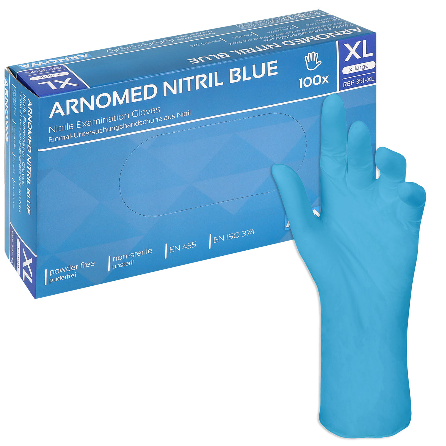 Arnomed Nitril-Untersuchungshandschuhe, blau, unsteril, puderfrei, latexfrei