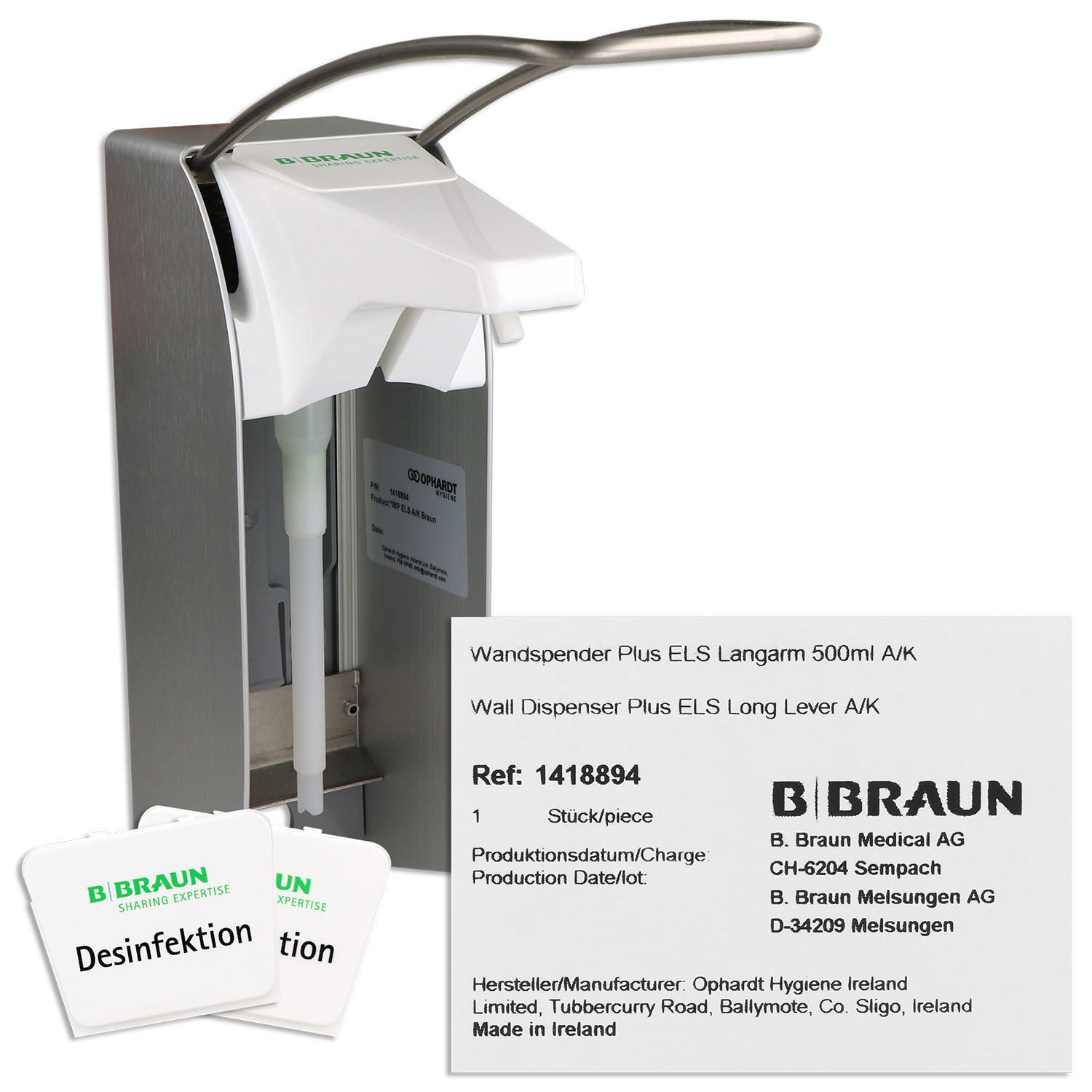 Braun Wandspender plus ELS, mit Kunststoffpumpe, langer Armhebel