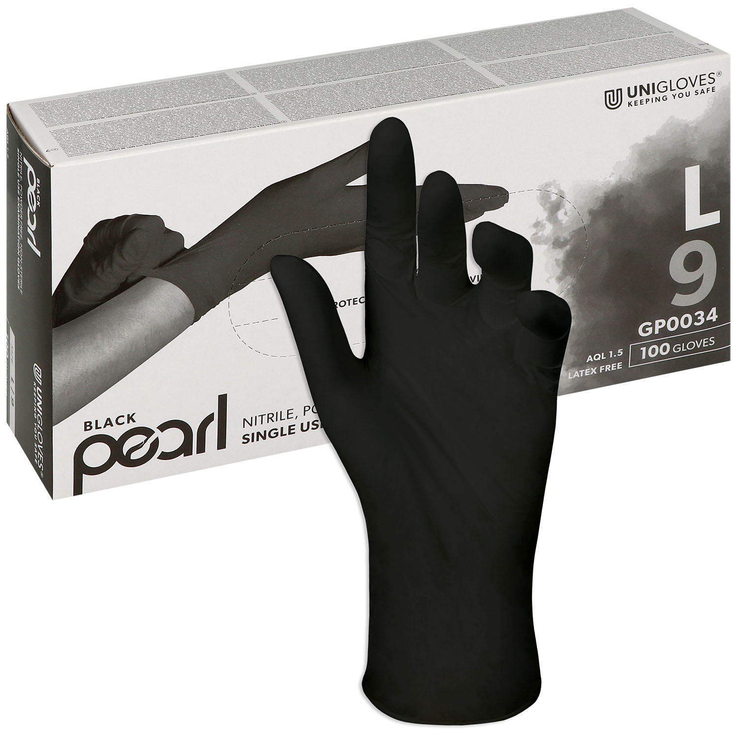 Unigloves BLACK PEARL Nitrilhandschuhe, puderfrei, schwarz L - 100 Stück