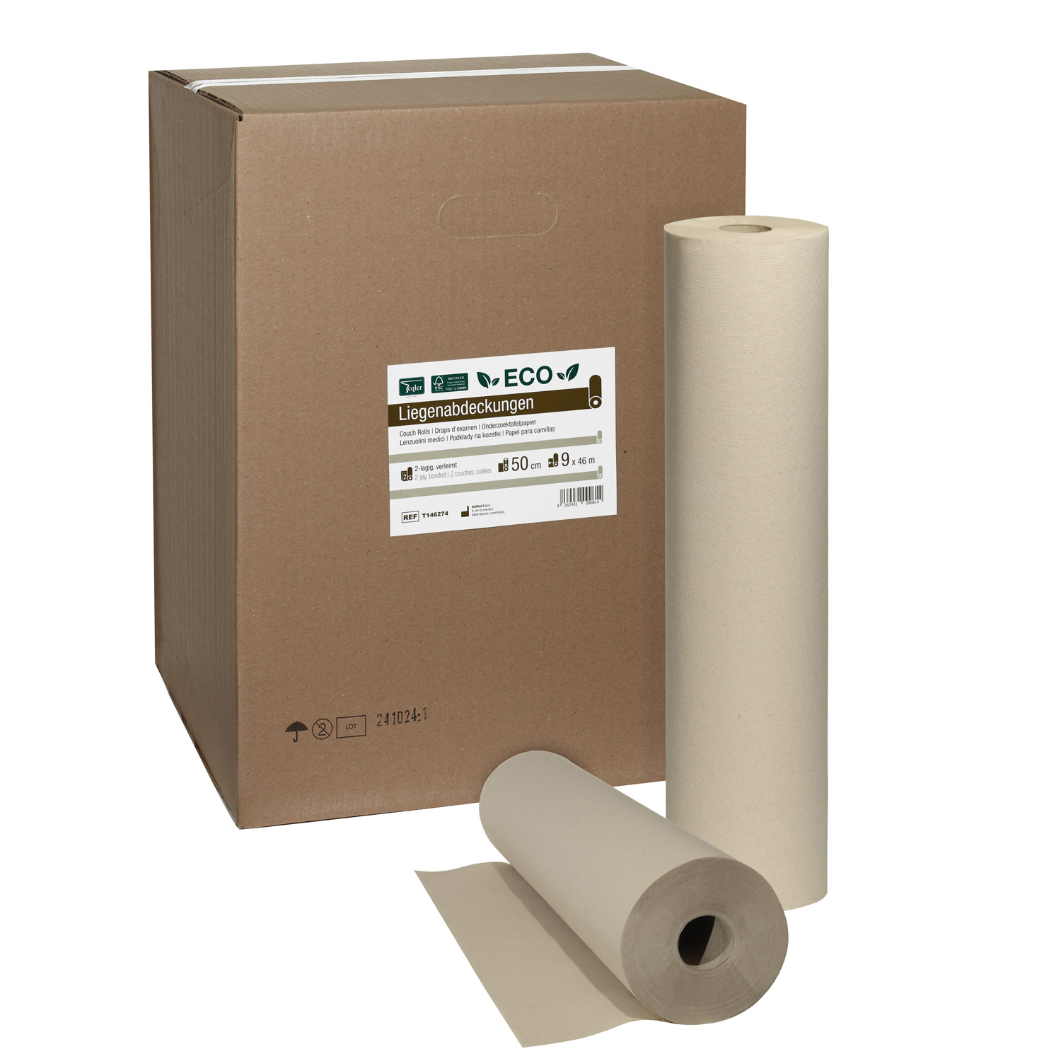 Ärztekrepp/Liegebadeckung ECO, 2-lagig 50 cm x 46 m - 9 Rollen