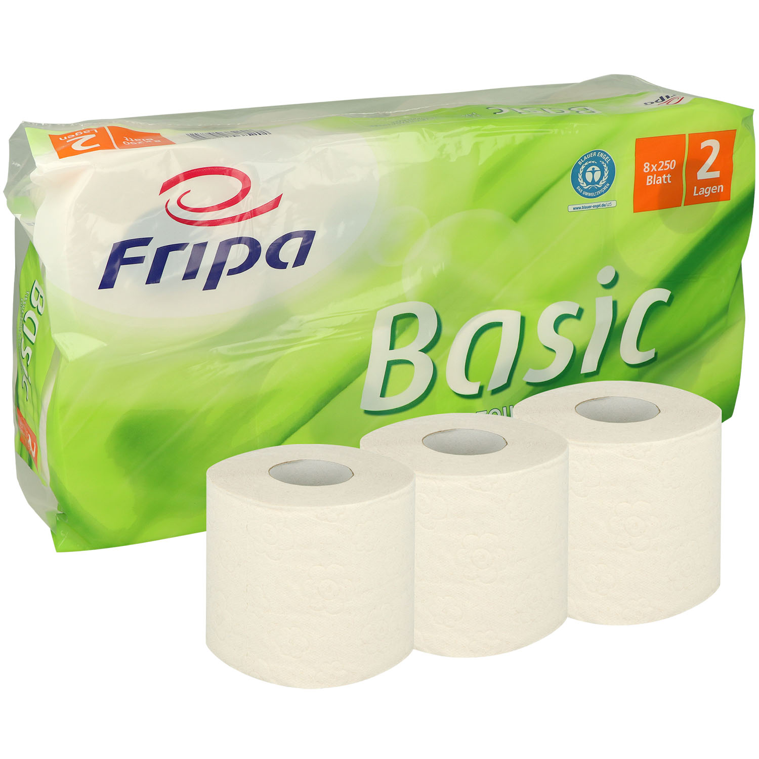 Fripa - Toilettenpapier basic 2-lagig - 8 Pack à 8 Rollen x 250 Blatt