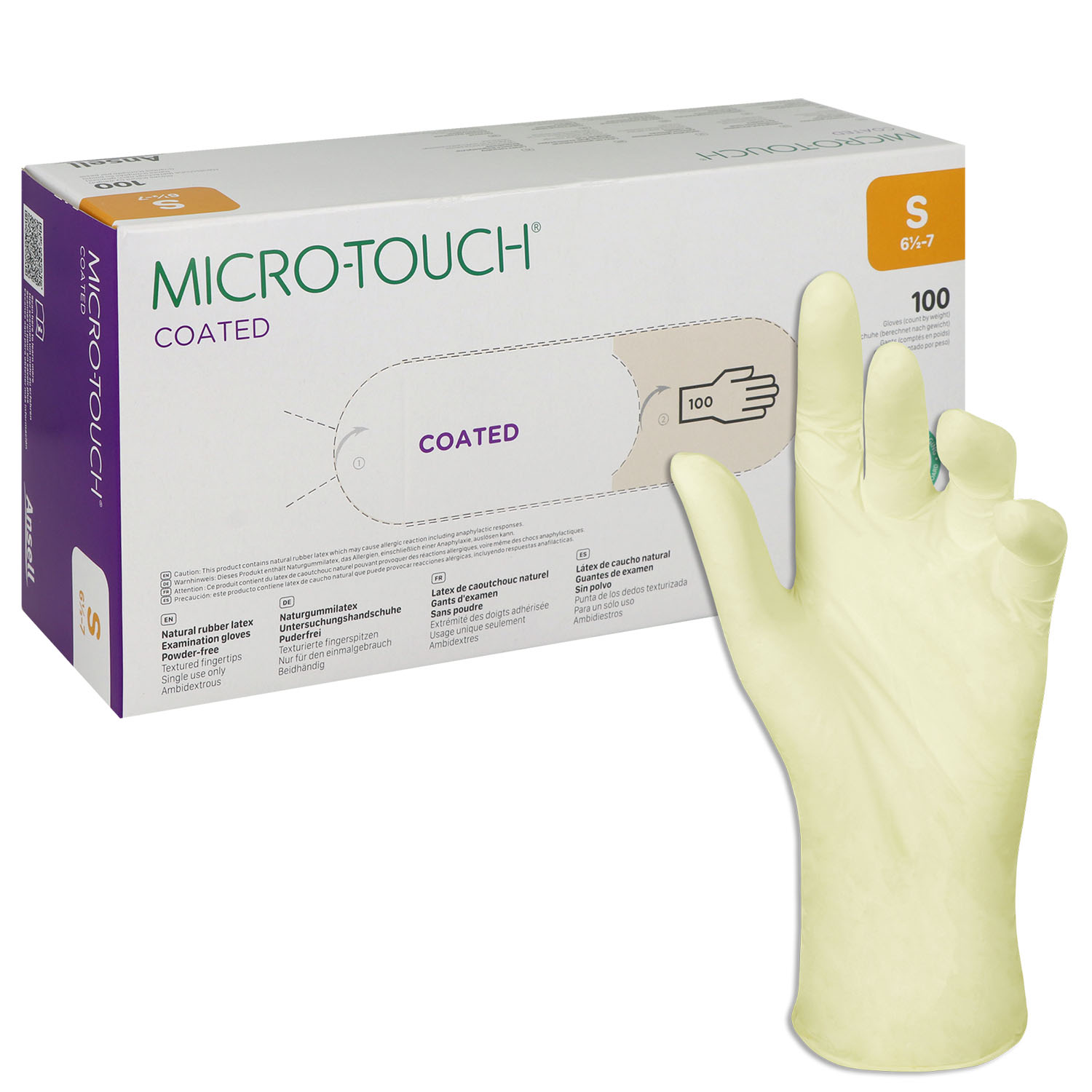 Ansell Micro Touch Coated - Latex-Untersuchungshandschuhe, puderfrei Gr. S - 100 St.