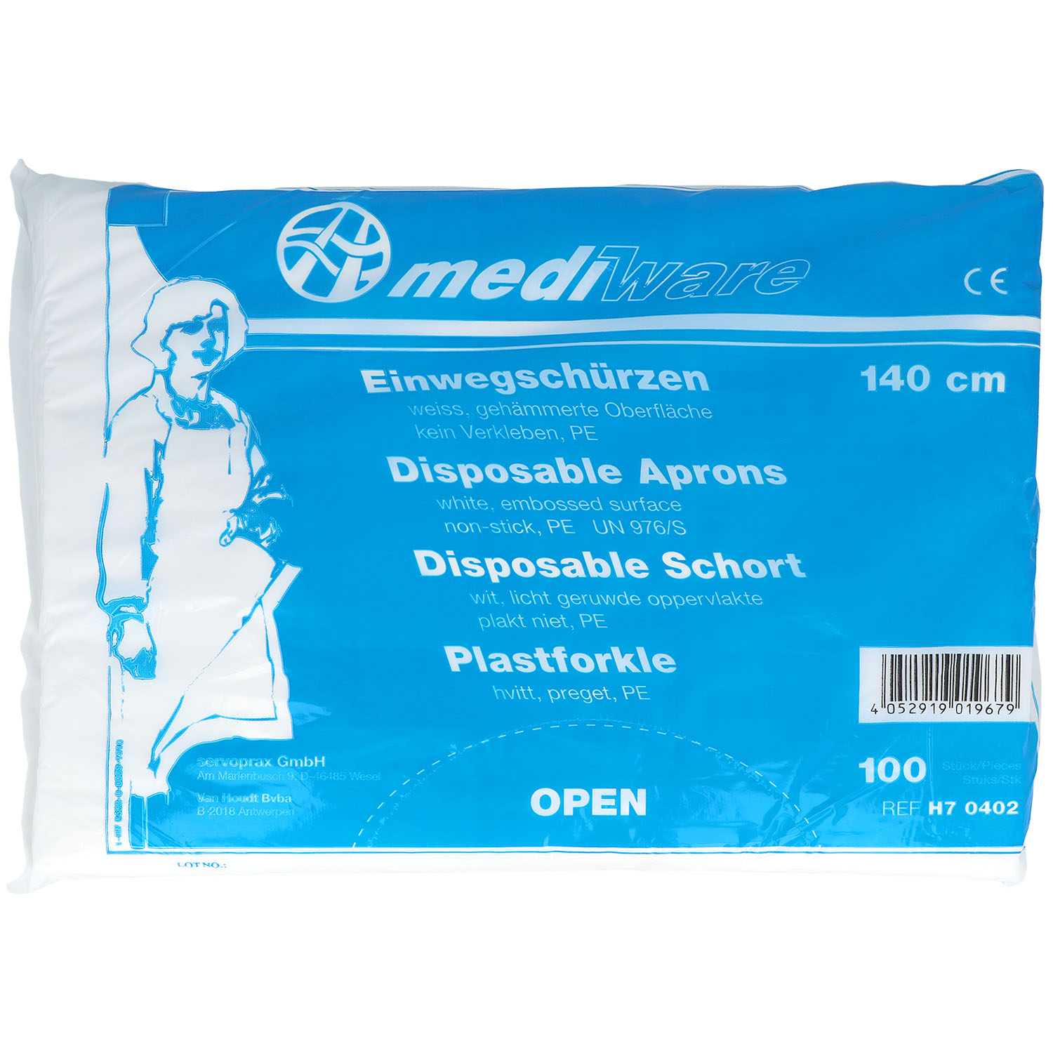 Mediware Einmal-Schürzen in weiß 140 cm - 100 St.