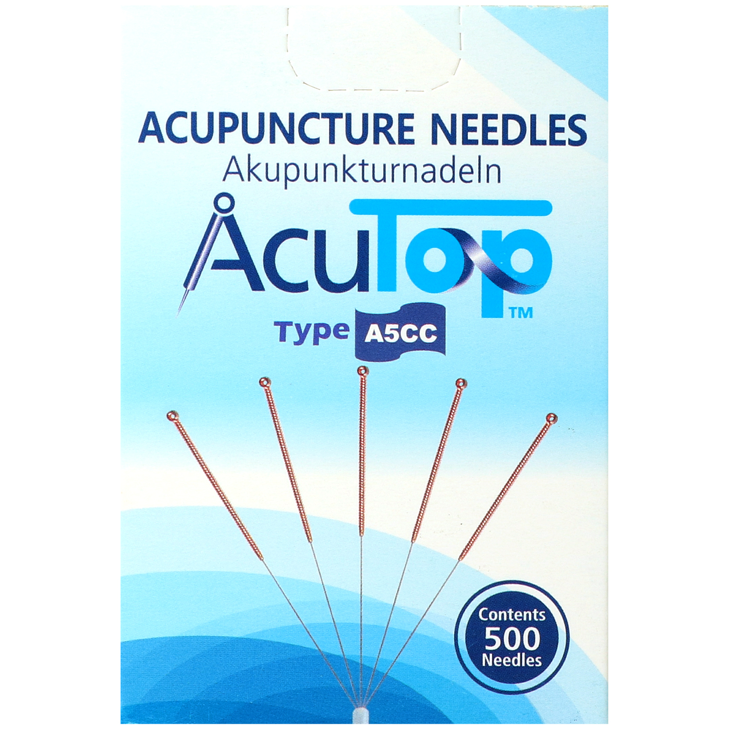 Akupunkturnadeln AcuTop Typ A5CC, mit Kupferwendelgriff, silikonisiert, mit Führrohr, 500 St.