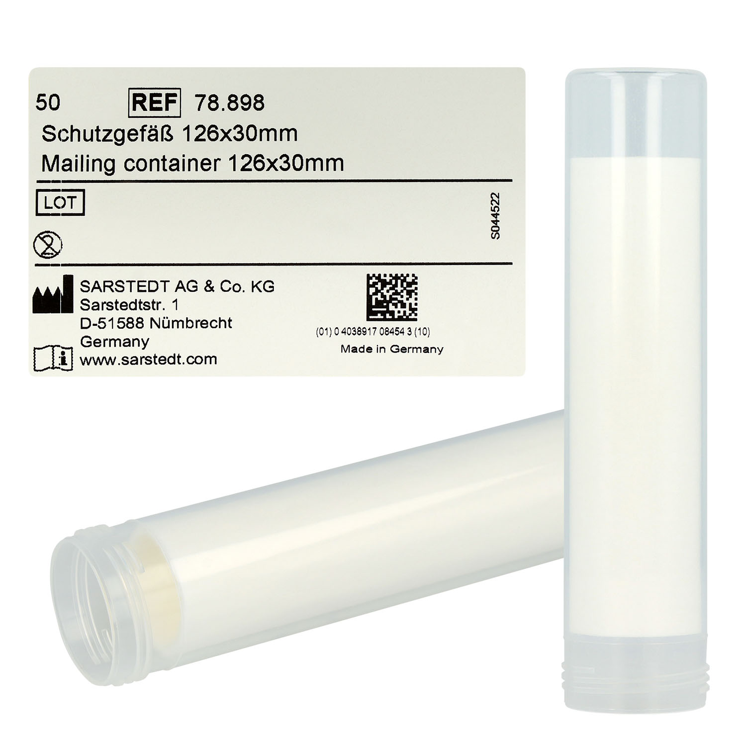 Schutzgefäß mit Saugeinlage, ohne Schraubverschluss 126 x 30 mm - 50 St.