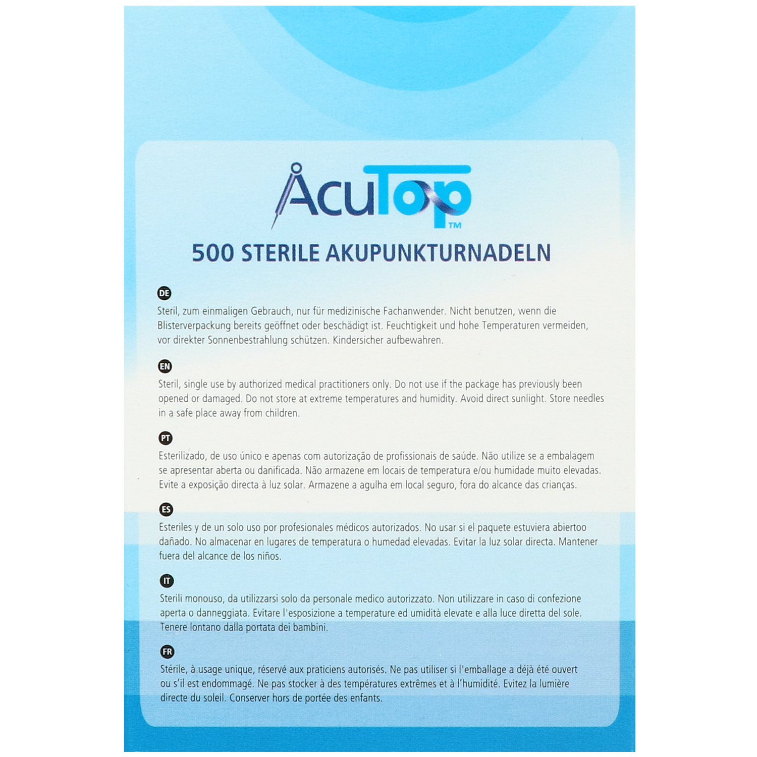Akupunkturnadeln AcuTop Typ A5CC, mit Kupferwendelgriff, silikonisiert, mit Führrohr, 500 St.