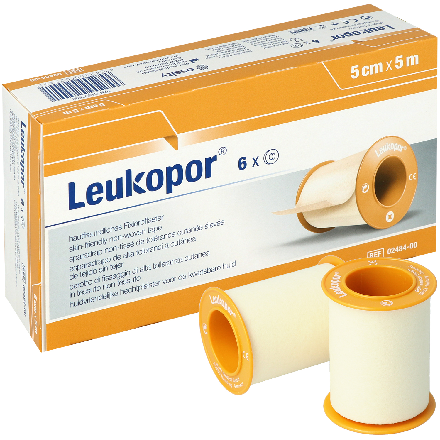 Leukopor 5 cm x 5 m - 6 St. Fixierpflaster ohne Schutzring