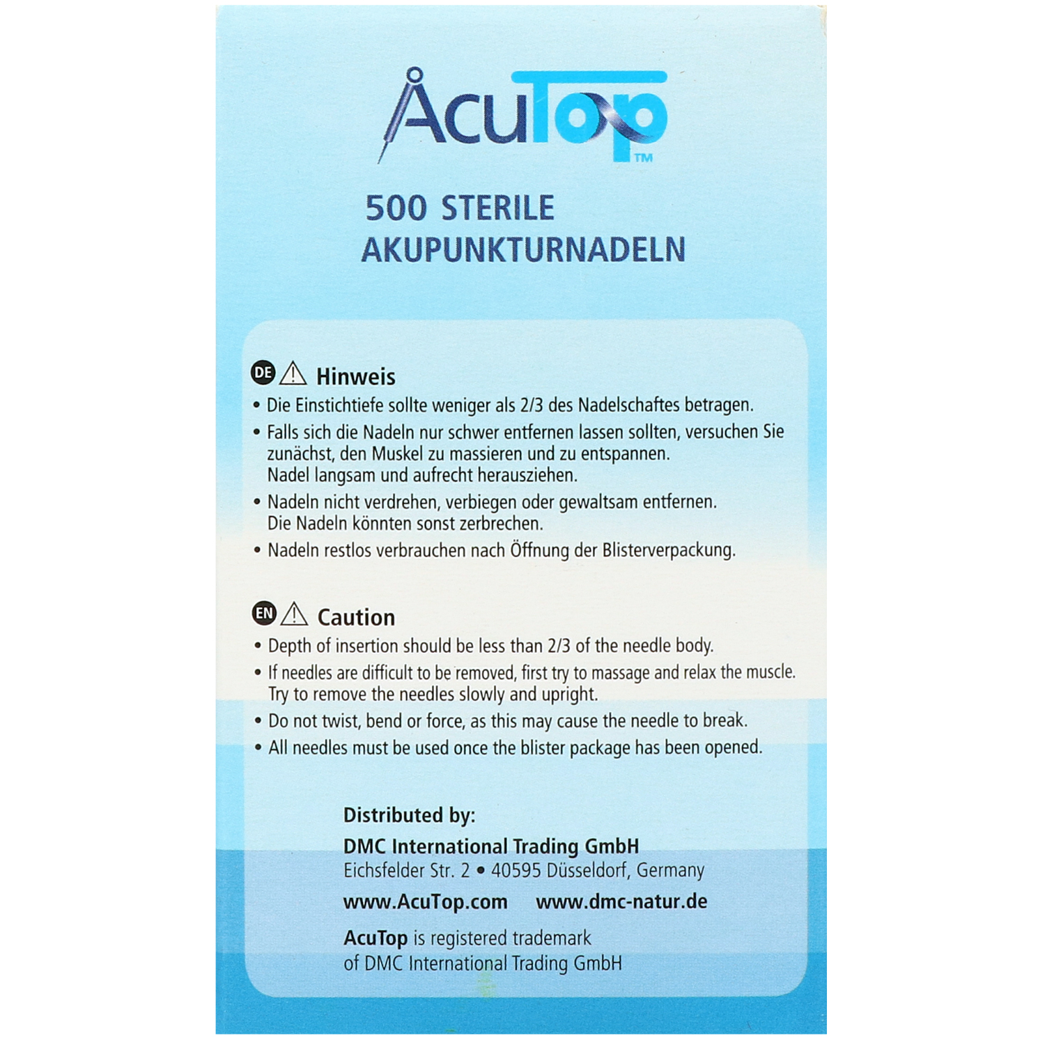 Akupunkturnadeln AcuTop Typ A5CC, mit Kupferwendelgriff, silikonisiert, mit Führrohr, 500 St.