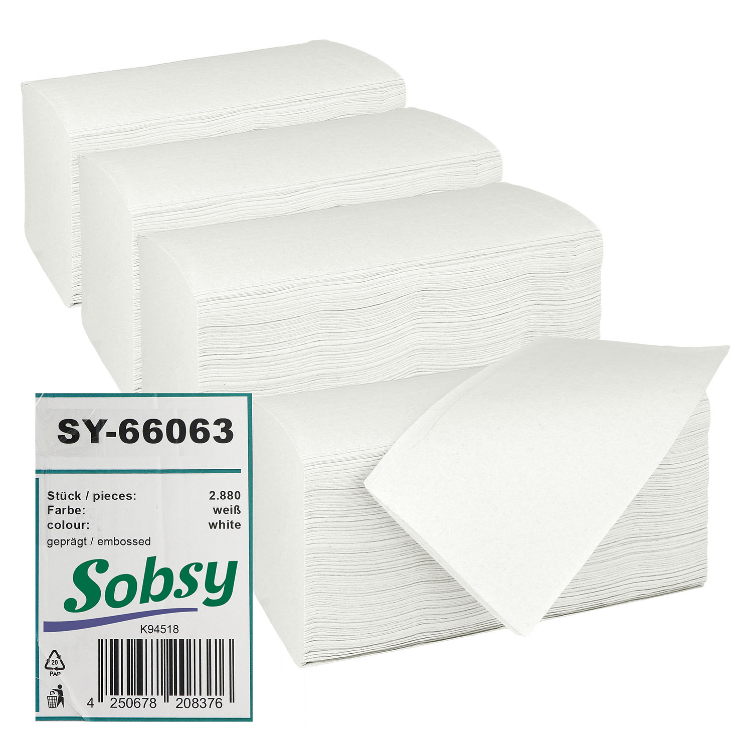 Sobsy Papierhandtuch 2-lg, C-falz, recycling weiß
