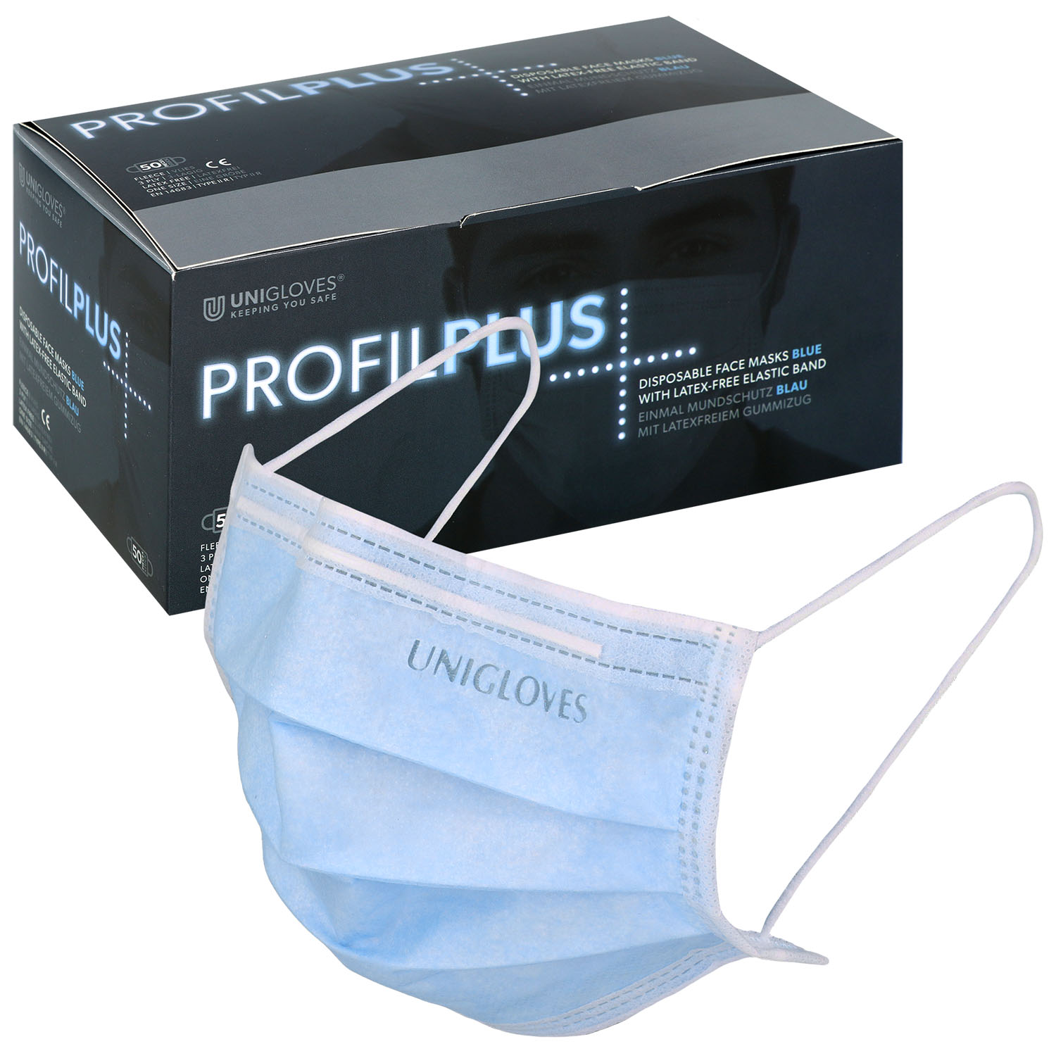 OP-Mundschutz blau Unigloves PROFIL PLUS (50 Stück)
