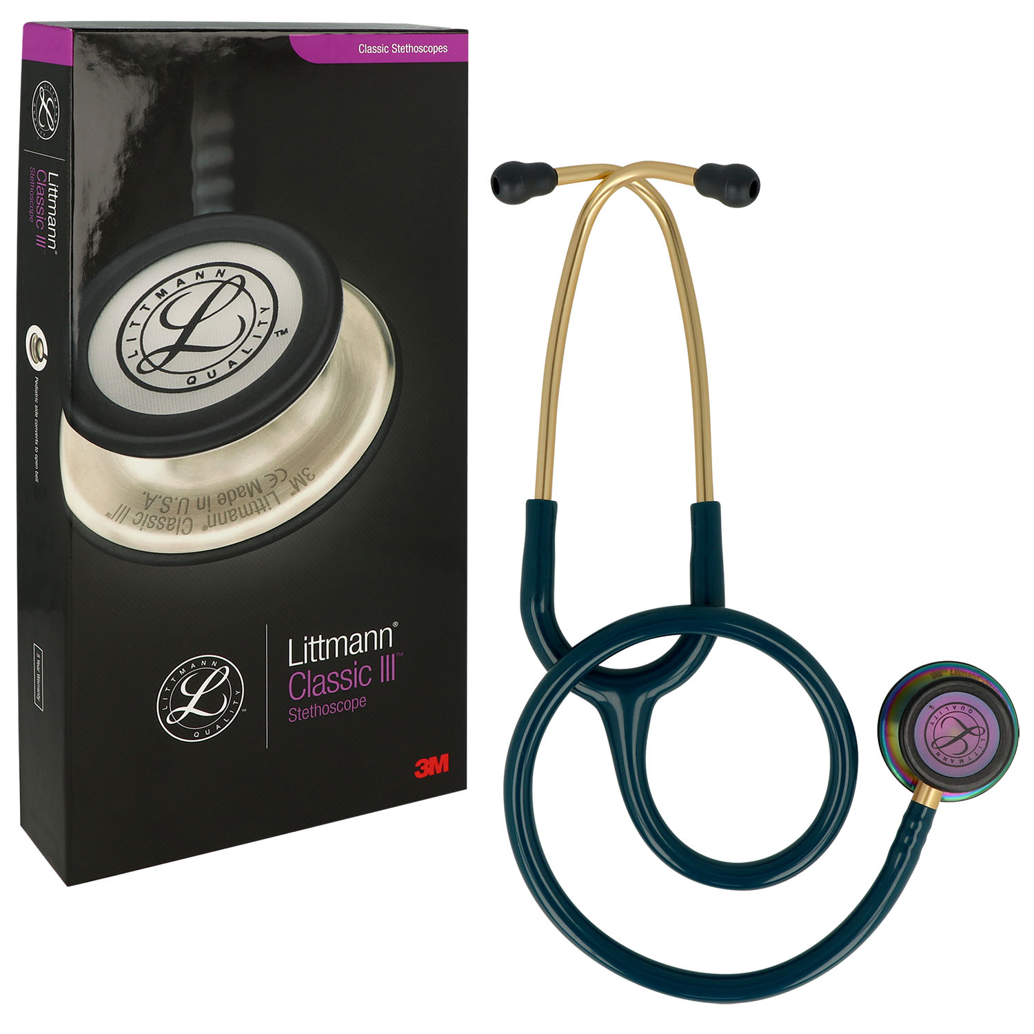 3M Littmann Classic III Monitoring Stethoskop Regenbogen Edition Schlauch karibikblau