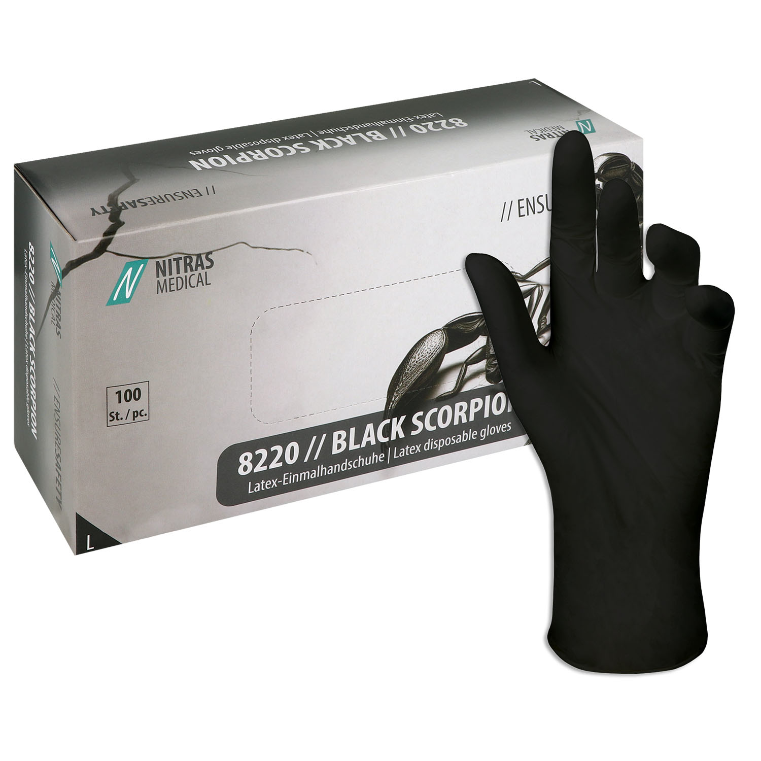 Nitras Black Scorpion Latexhandschuhe, puderfrei