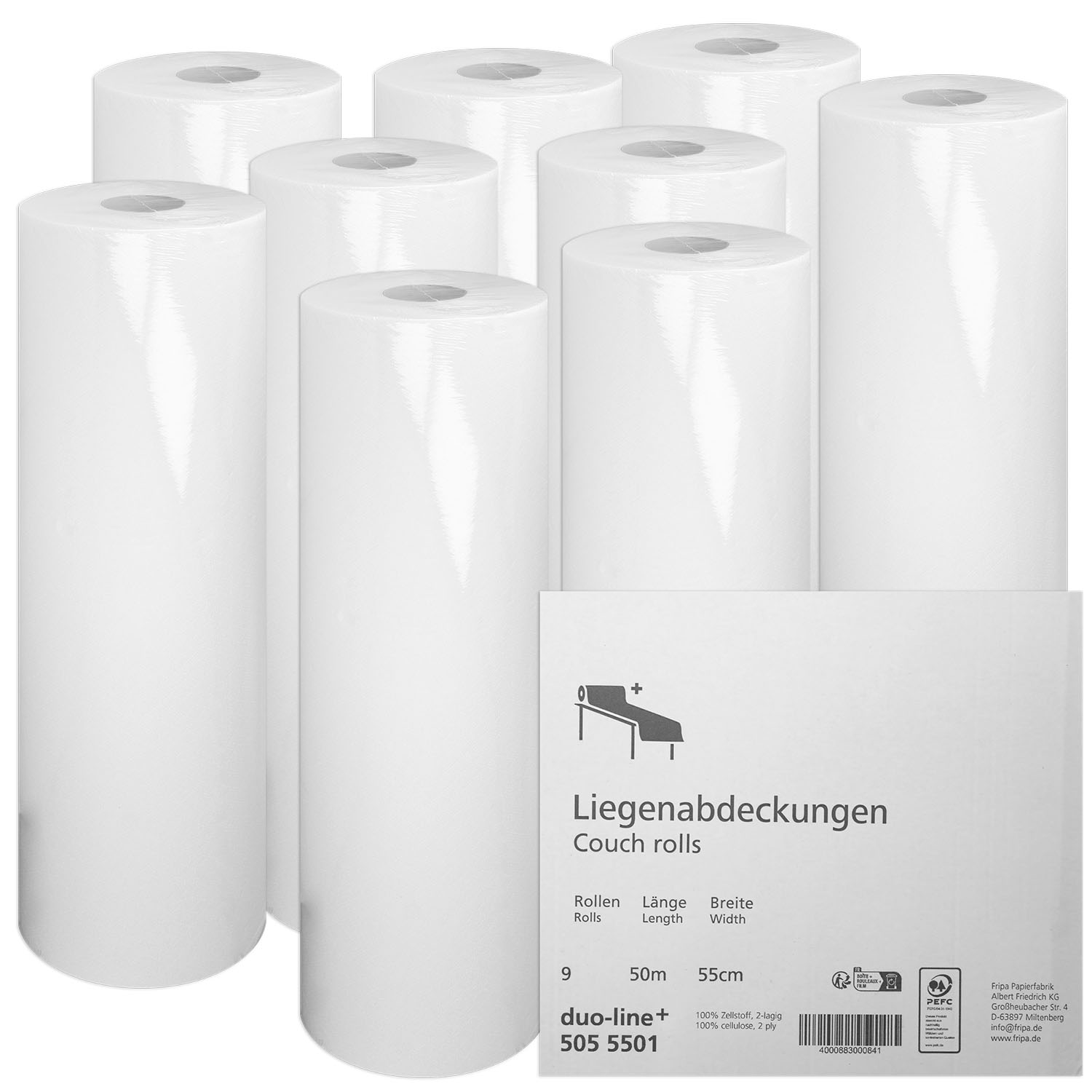 Fripa Ärztekrepp Duo Line, 2-lagig 55 cm x 50 m - 9 Rollen