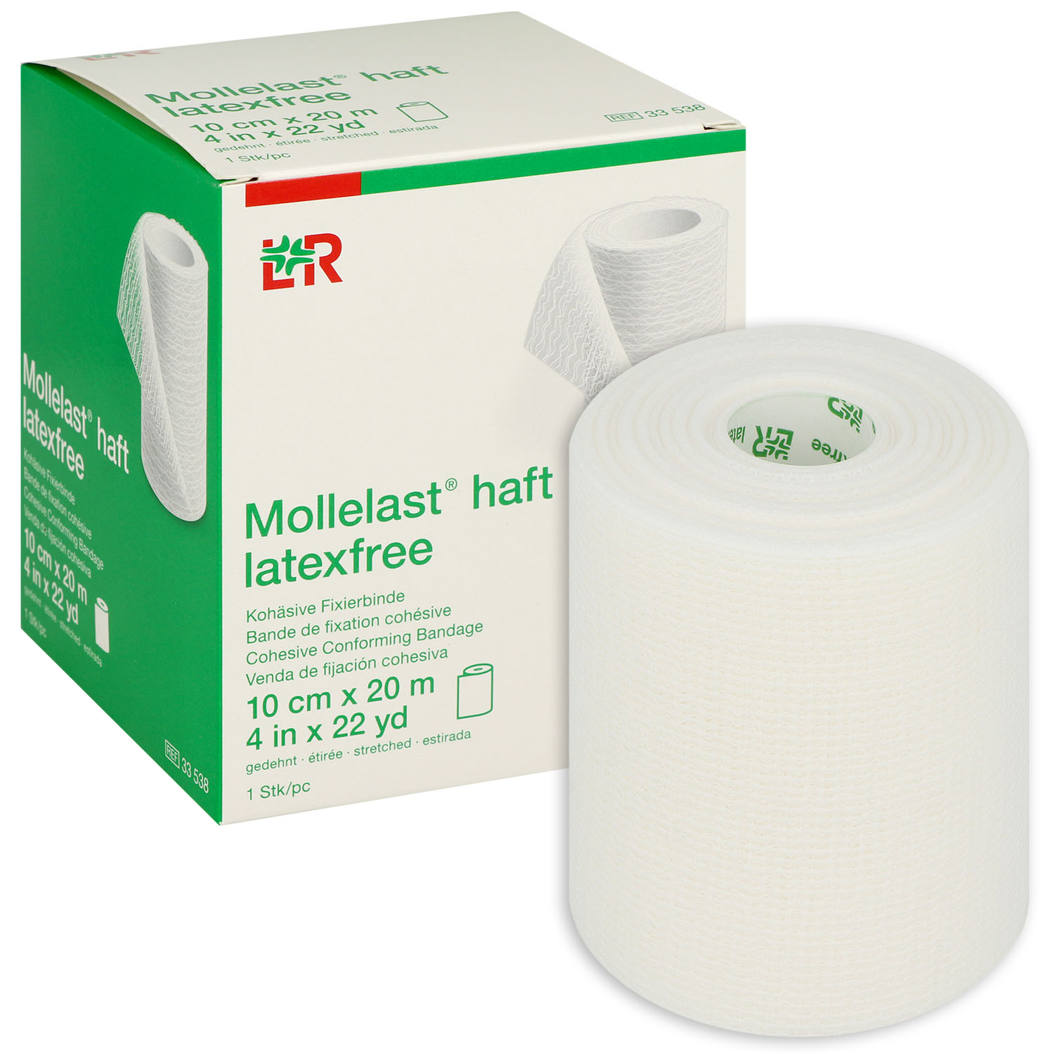 Mollelast haft latexfrei, weiß, kohäsive Fixierbinde, einzeln in Faltschachtel