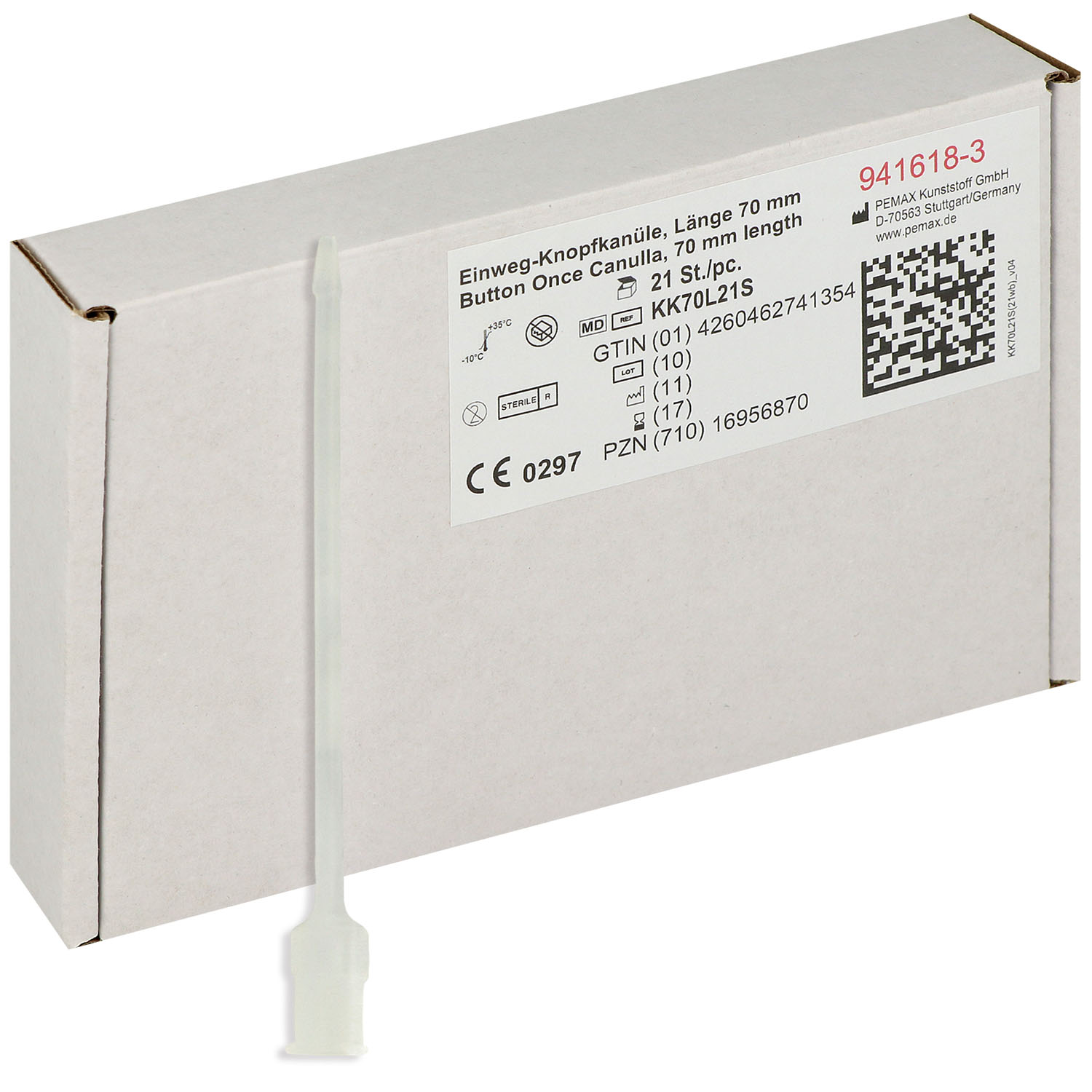 Einmal-Knopfkanülen aus Kunststoff, steril - 0.8 x 70 x 60 mm - 21 St.