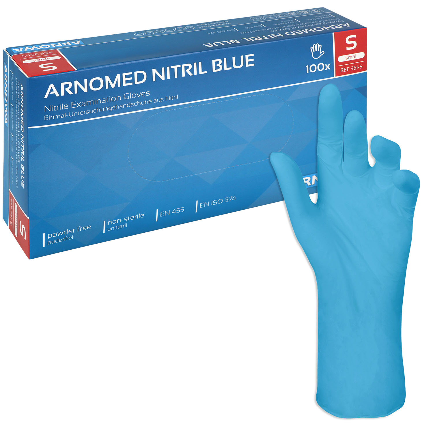 Arnomed Nitril-Untersuchungshandschuhe, blau, unsteril, puderfrei, latexfrei