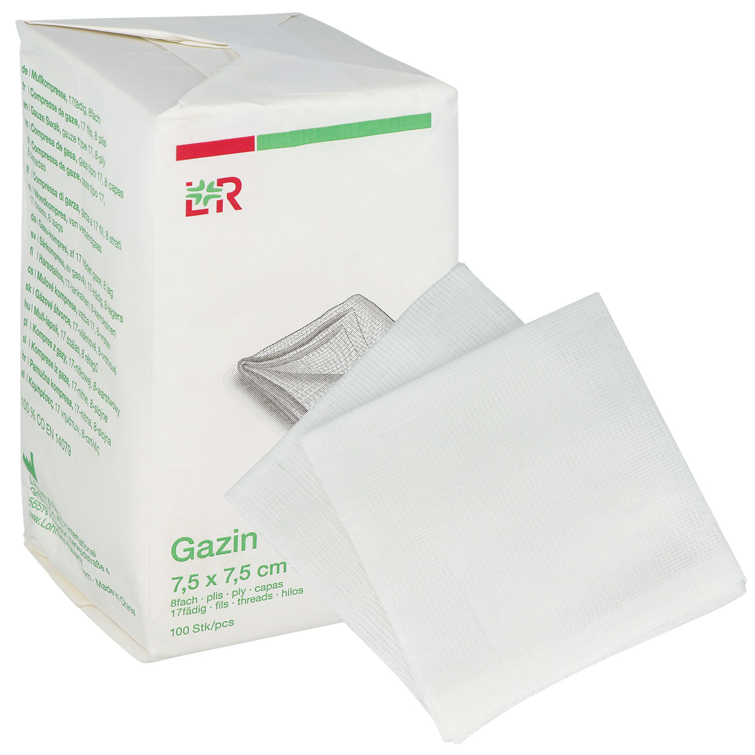 Gazin Kompressen 7,5 x 7,5 cm - 100 Stück , 8-fach - 17-fädig