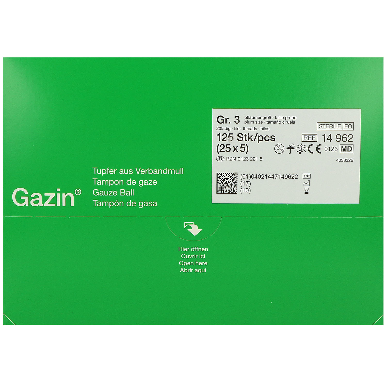 Gazin Tupfer steril, ohne Röntgenkontraststreifen