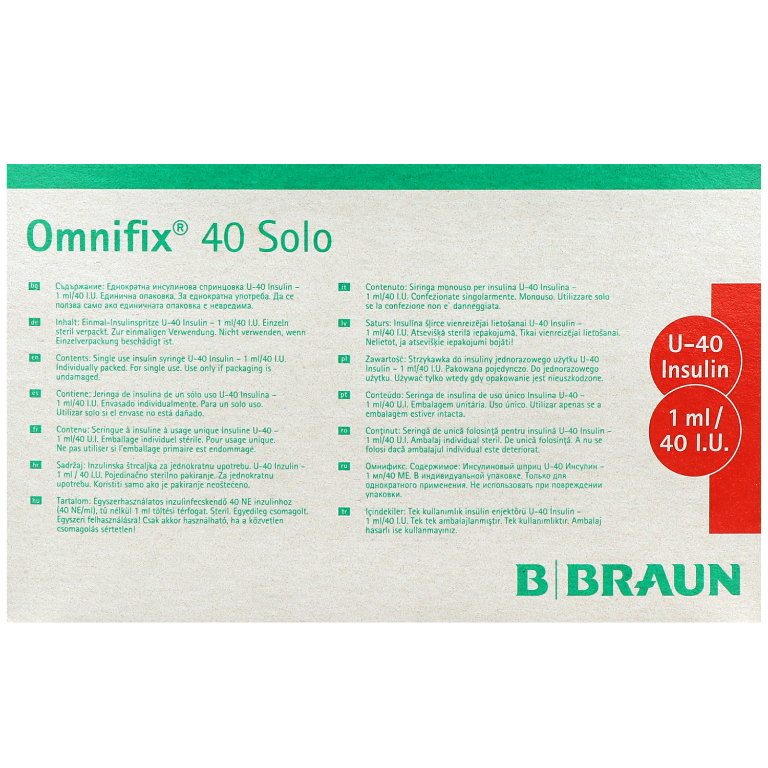Omnifix 40 Solo U-40 Insulinspritze, ohne Kanüle