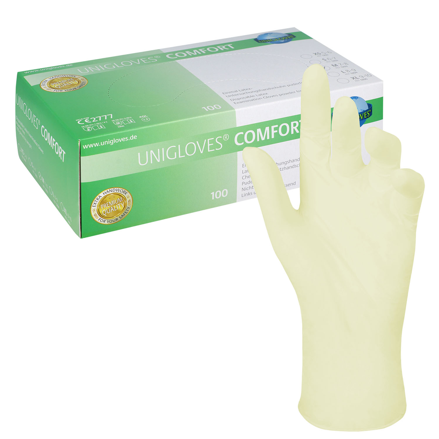 Unigloves COMFORT Latexhandschuhe, puderfrei, weiß M - 100 Stück
