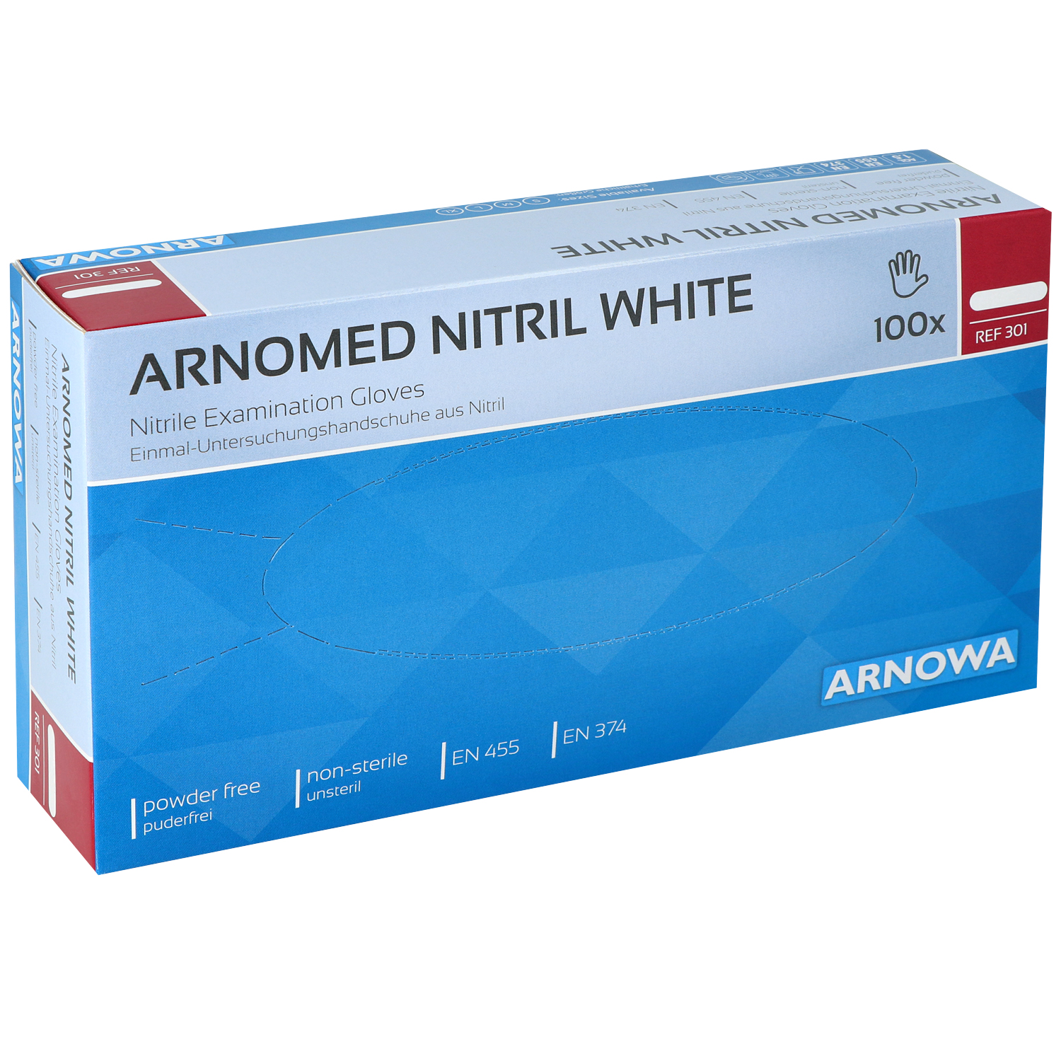Arnomed Nitril-Untersuchungshandschuhe, weiß, unsteril, puderfrei, latexfrei