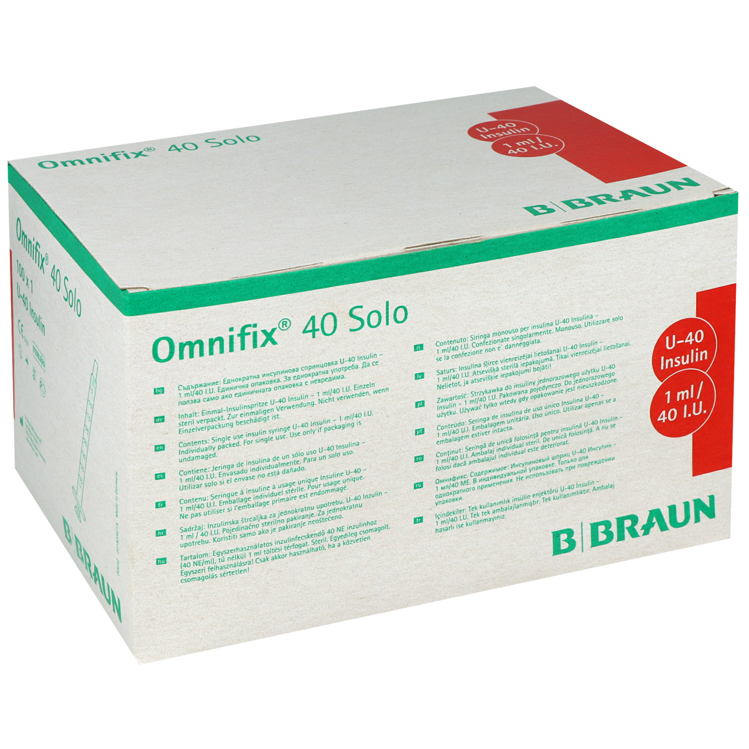 Omnifix 40 Solo U-40 Insulinspritze, ohne Kanüle