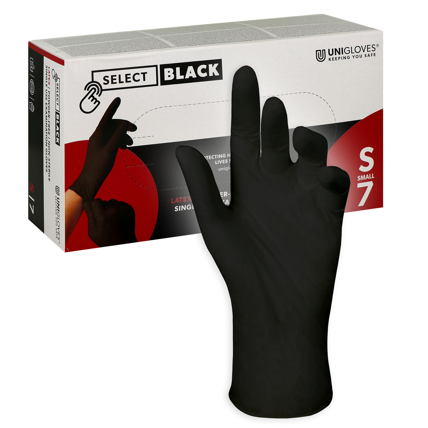 Unigloves SELECT BLACK Latexhandschuhe, puderfrei,  schwarz