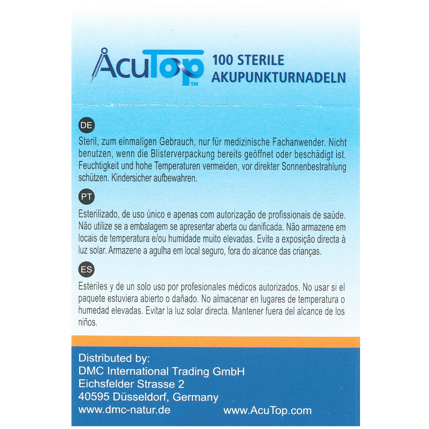 Akupunkturnadeln AcuTop Typ ACC, mit Kupferwendelgriff, silikonisiert, ohne Führrohr, 100 St.