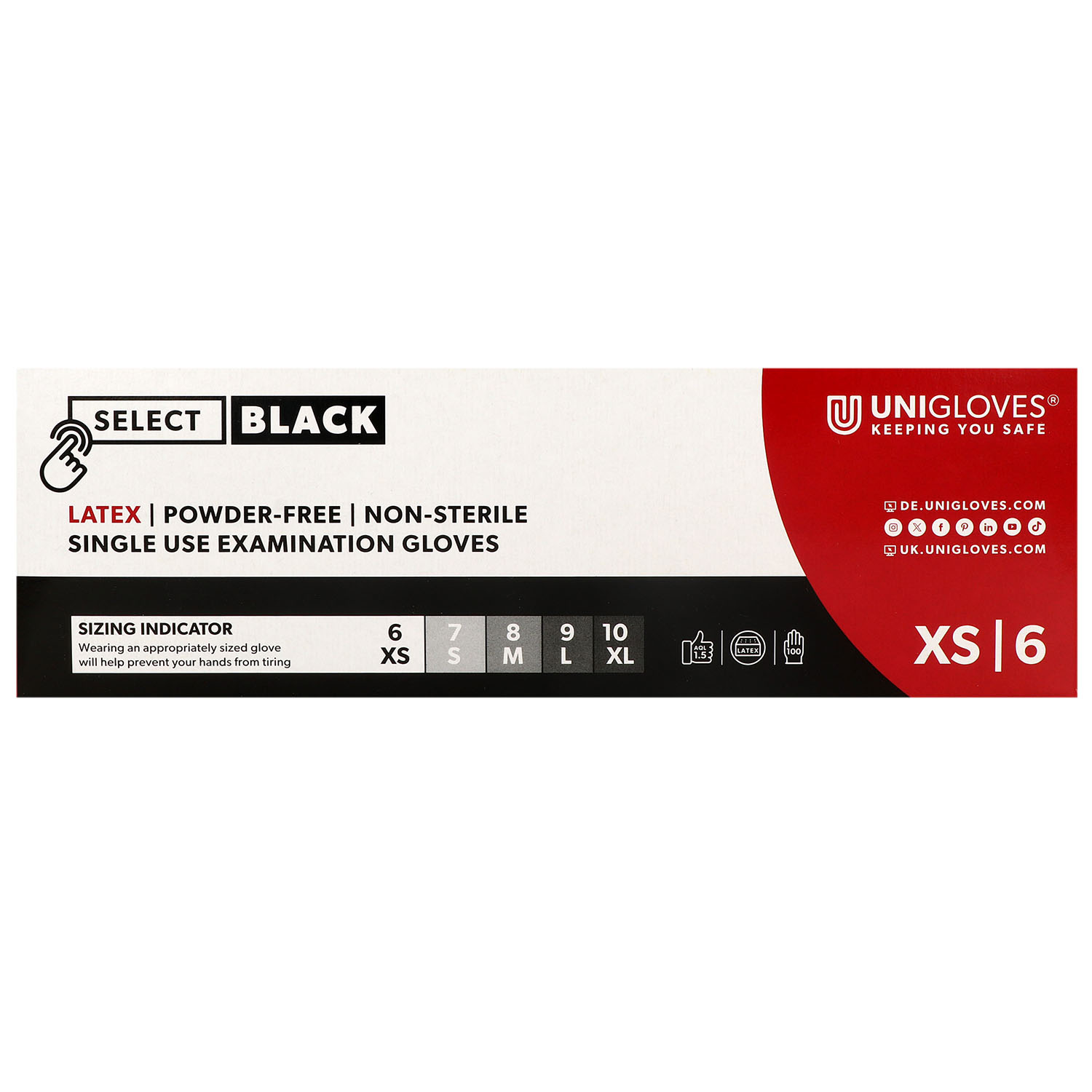 Unigloves SELECT BLACK Latexhandschuhe, puderfrei,  schwarz