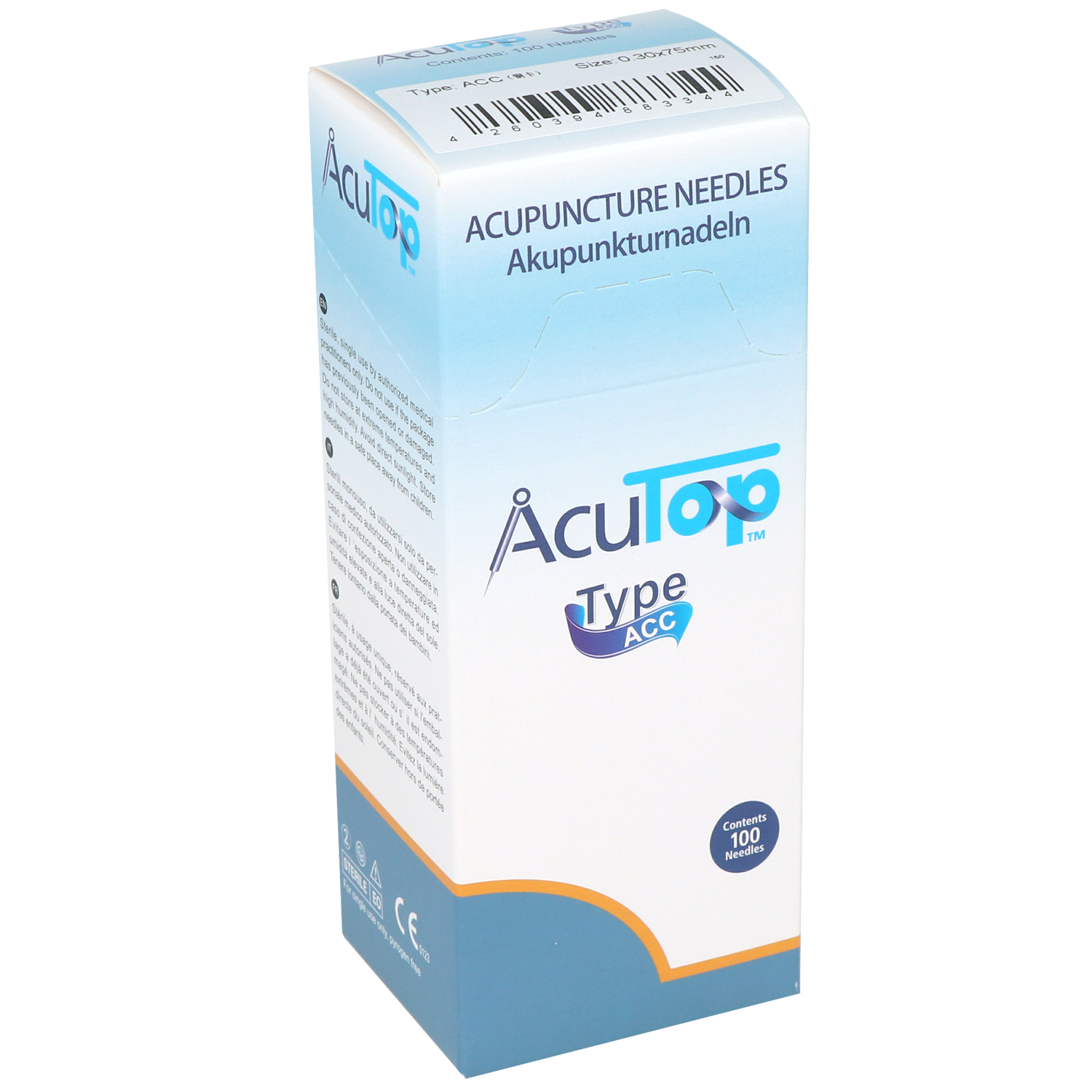 Akupunkturnadeln AcuTop Typ ACC, mit Kupferwendelgriff, silikonisiert, ohne Führrohr, 100 St.