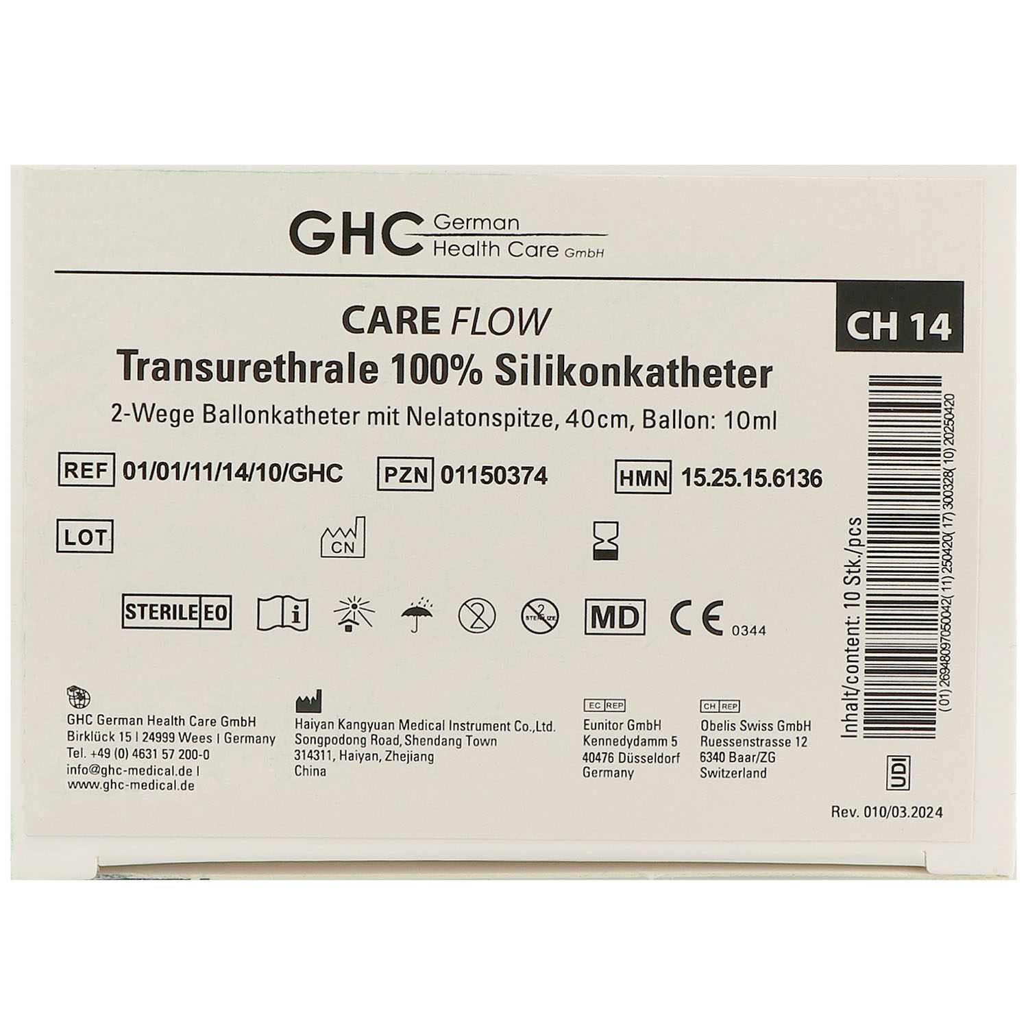 Care Flow Transurethraler 2-Wege Silikonballonkatheter mit Nelatonspritze