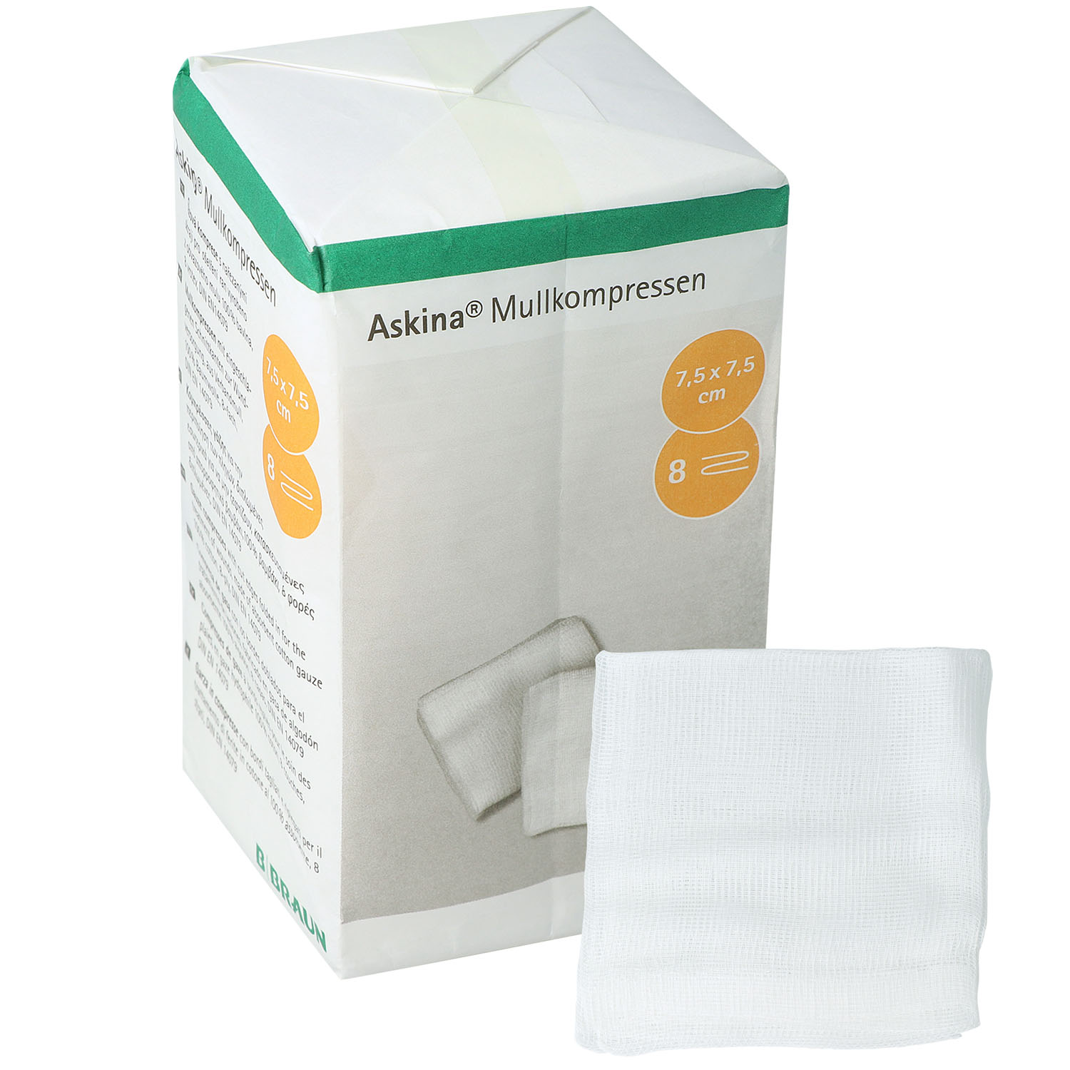 Askina Mullkompressen 7.5 x 7.5 cm - unsteril - 8-fach - 100 Stück