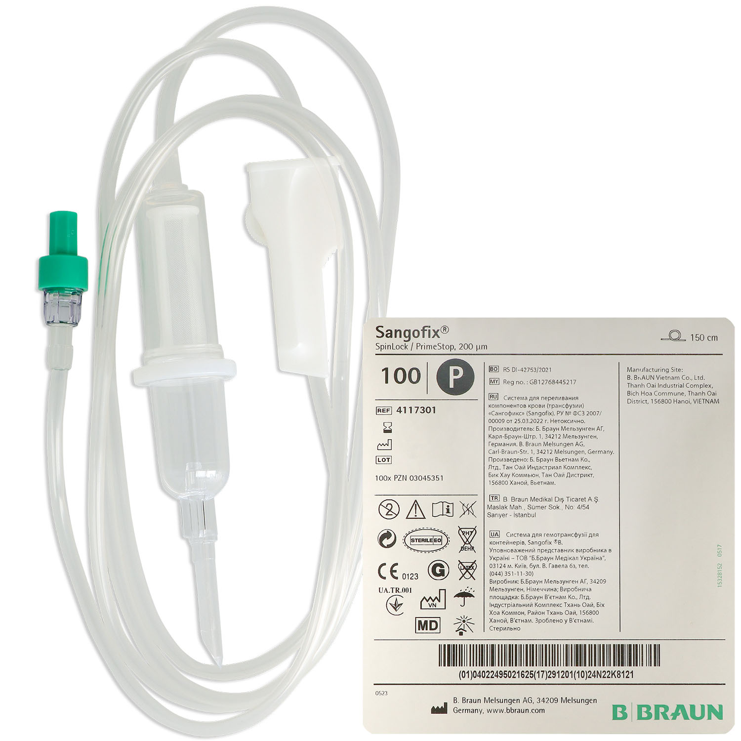 Sangofix B Transfusionsgerät Lock-Ansatz 150 cm - 100 St.